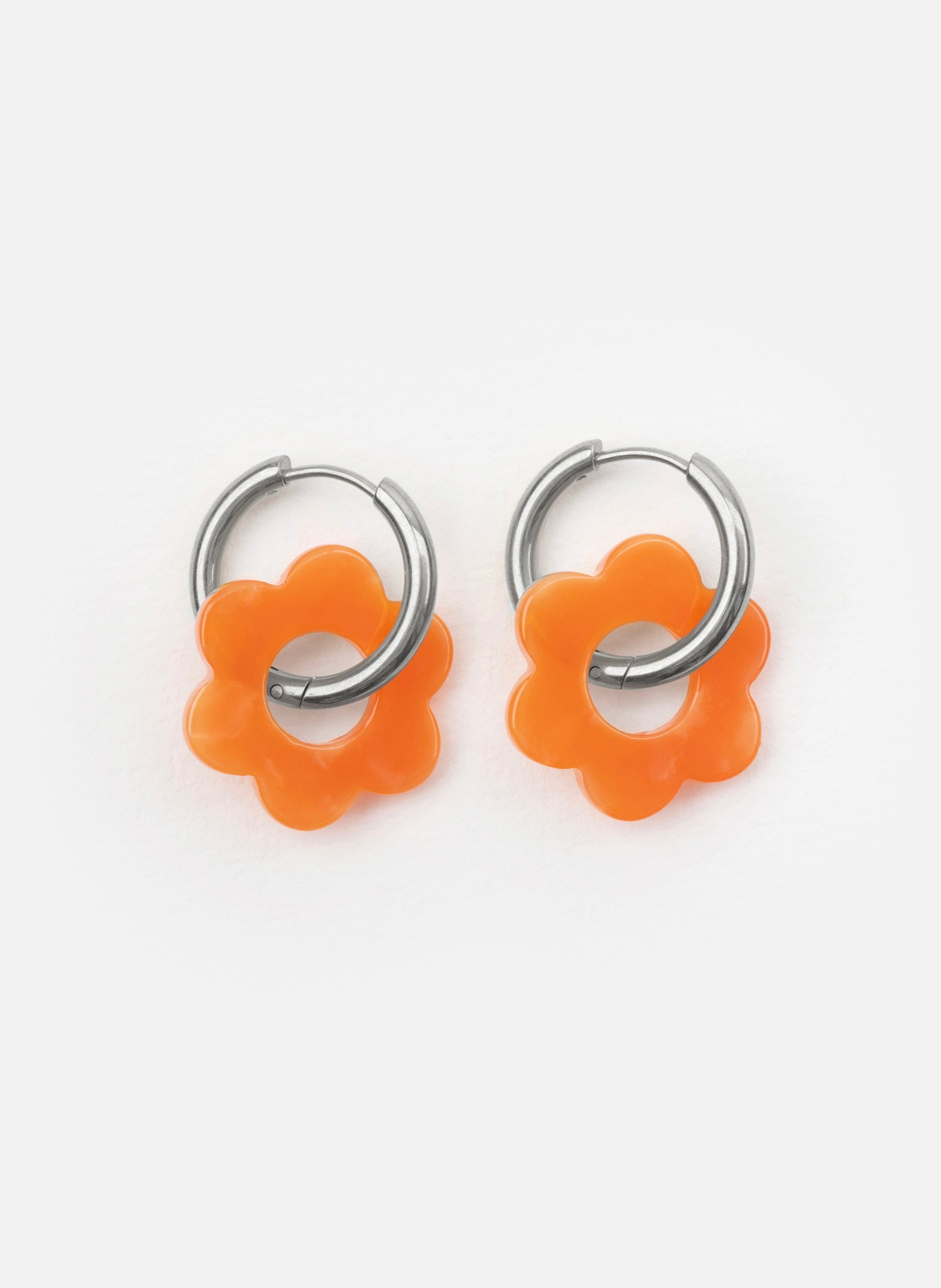 Boucles d'oreilles Baby Fleurette avec anneaux en acier inoxydable argenté KURAGE GINZA Orange