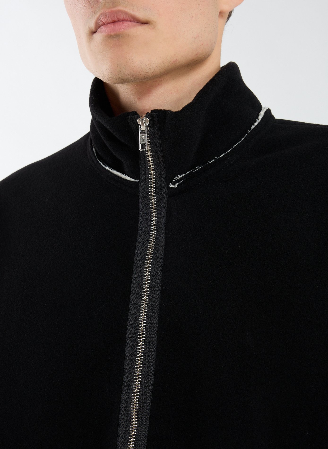 Zipped wool fleece anorak with high collar CAMIEL FORTGENS Black