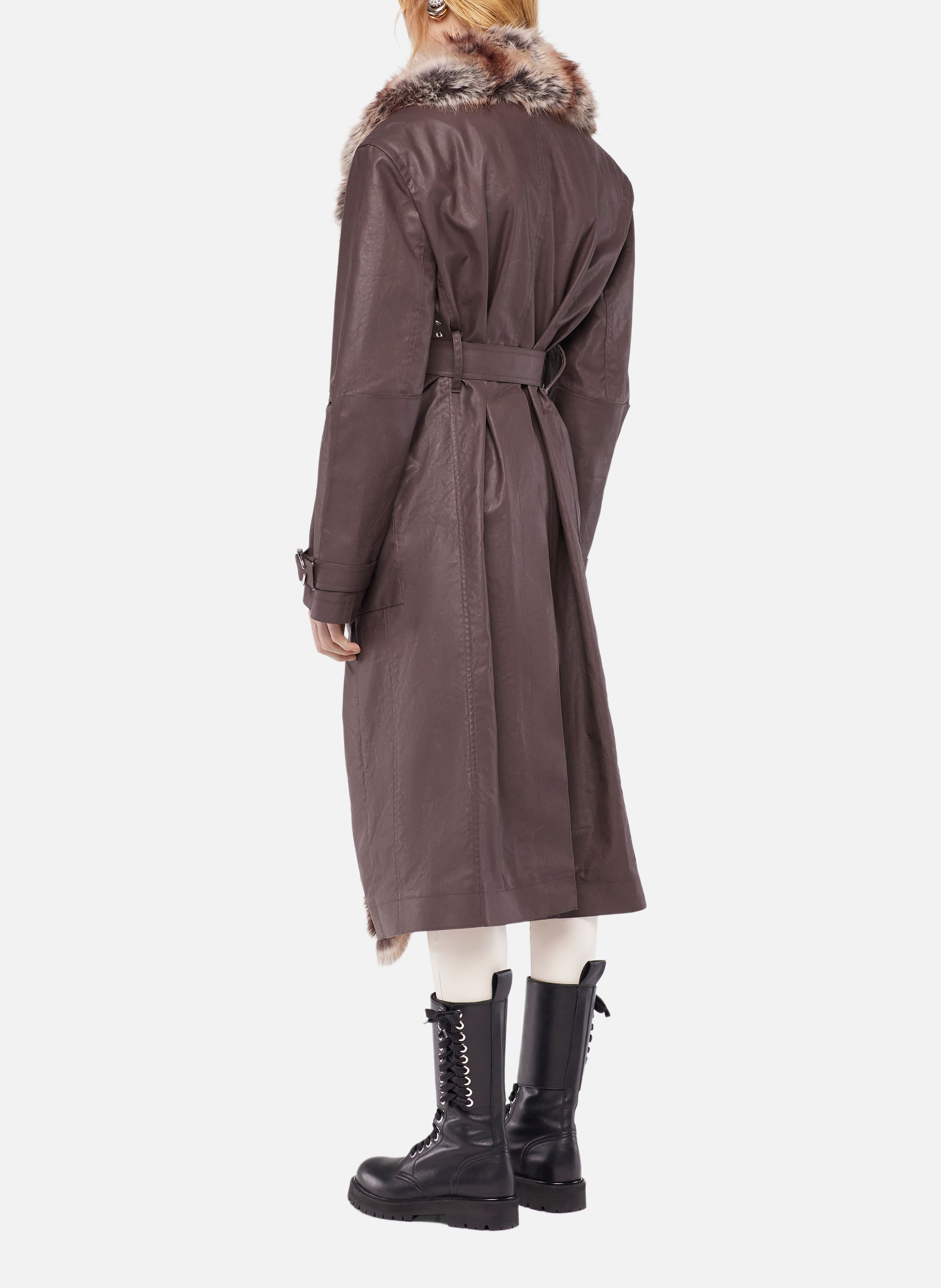 Trench avec finitions en fausse fourrure RABANNE Marron