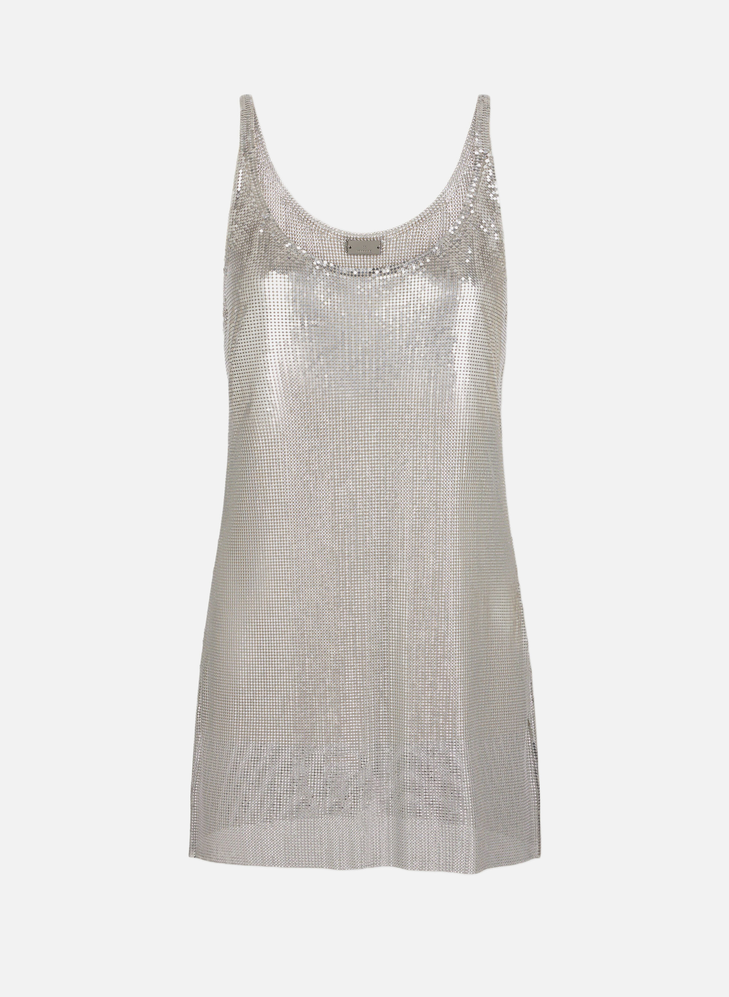 Mini-robe débardeur en mesh RABANNE Argent