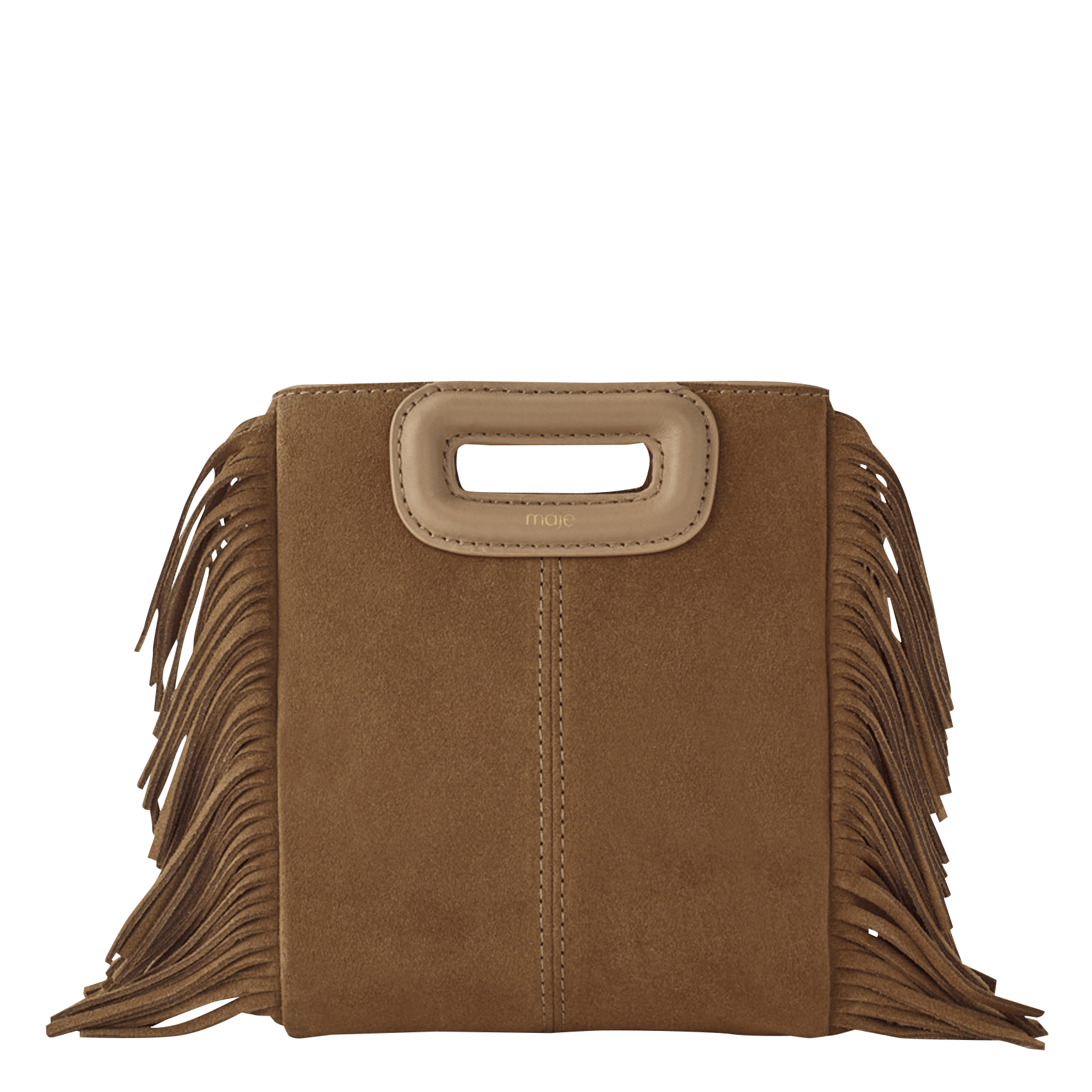 Sac bandoulière à franges en cuir velours m mini MAJE Beige