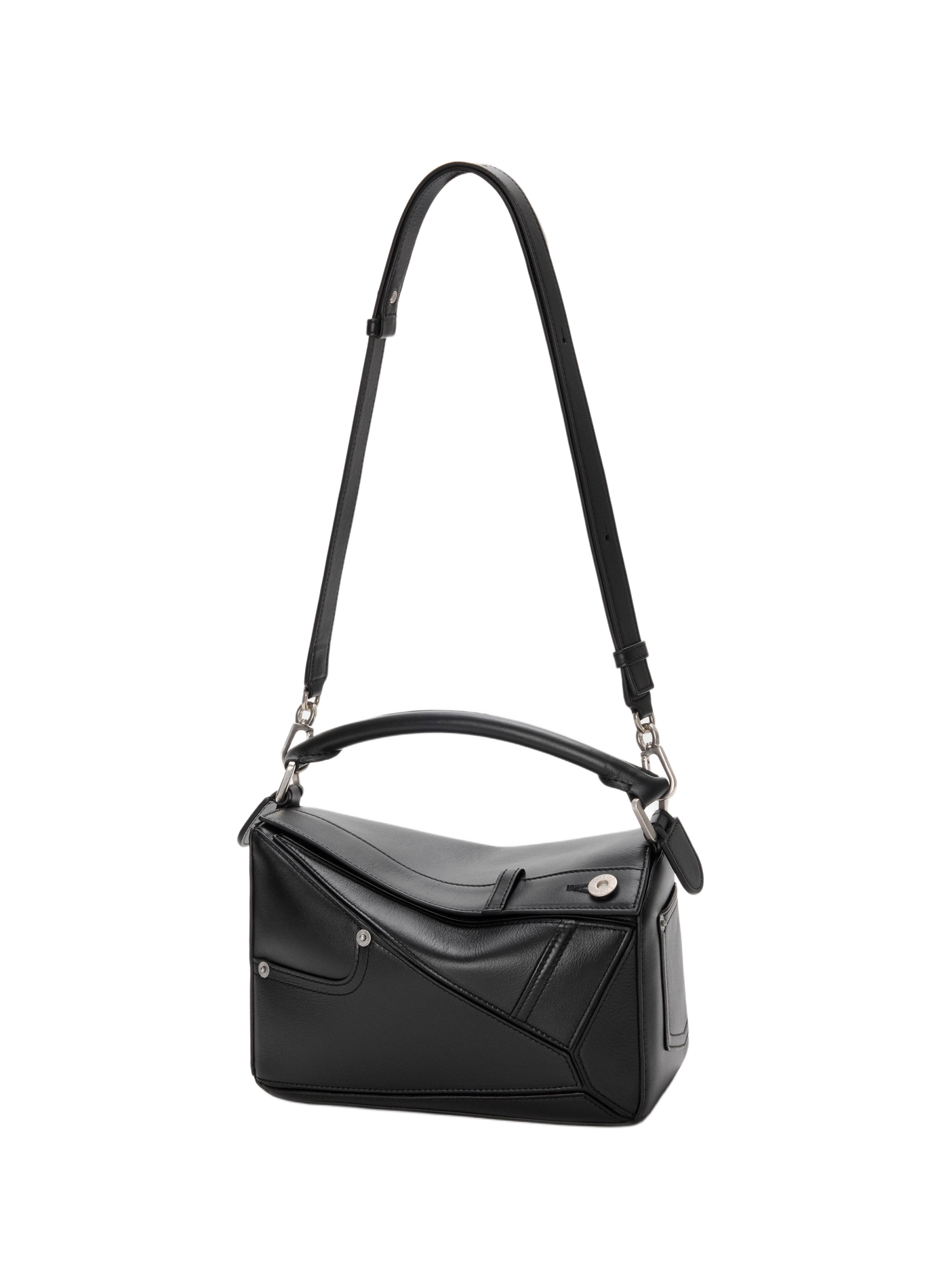 Petit sac Puzzle Panta en cuir de veau brillant LOEWE Noir