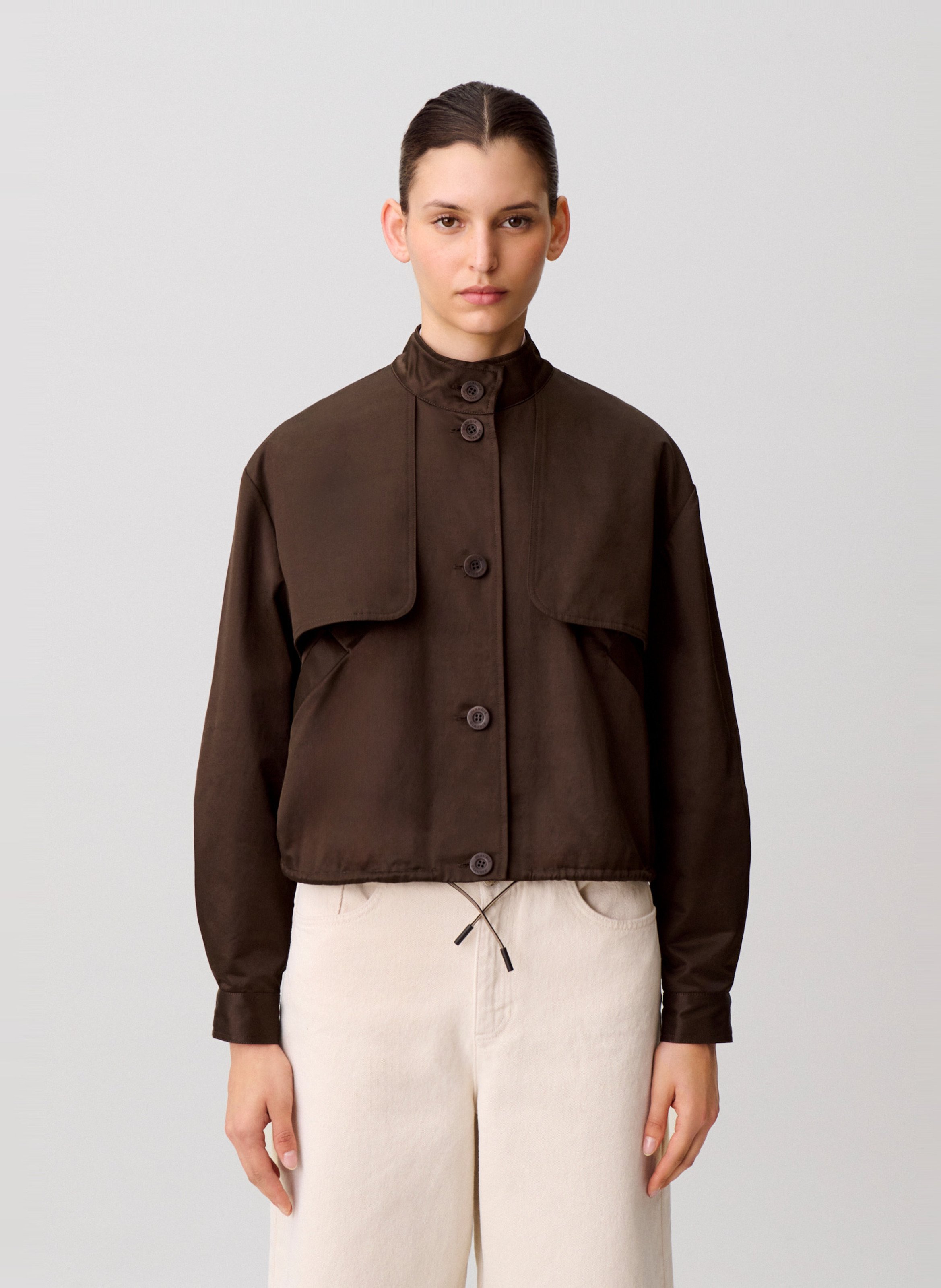 Blouson oversize col montant en coton mélangé CLAUDIE PIERLOT Marron