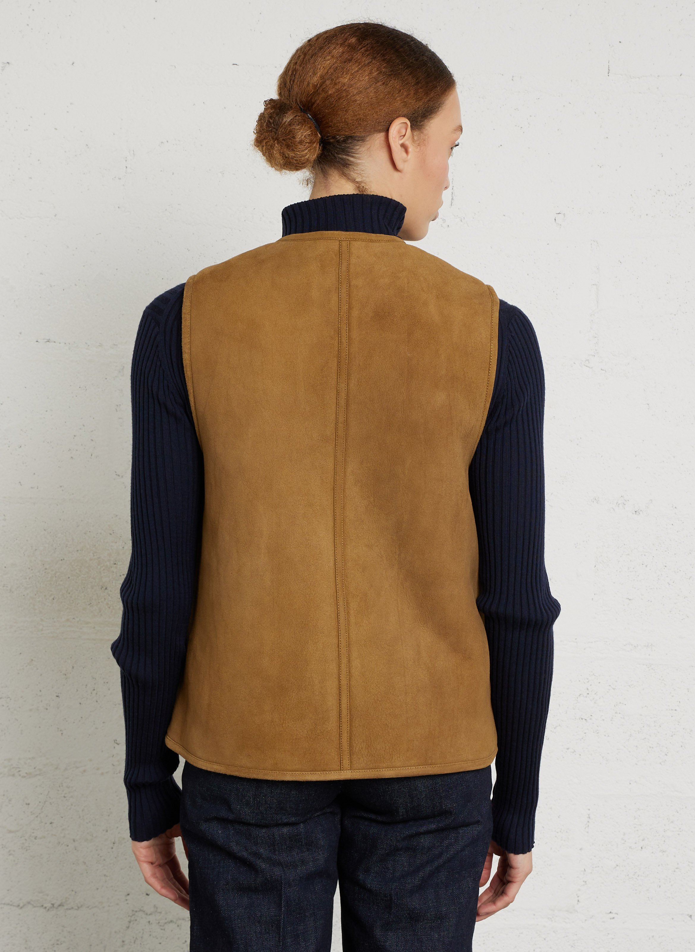 Blouson sans manches suédé en cuir Duomo SOEUR Kaki