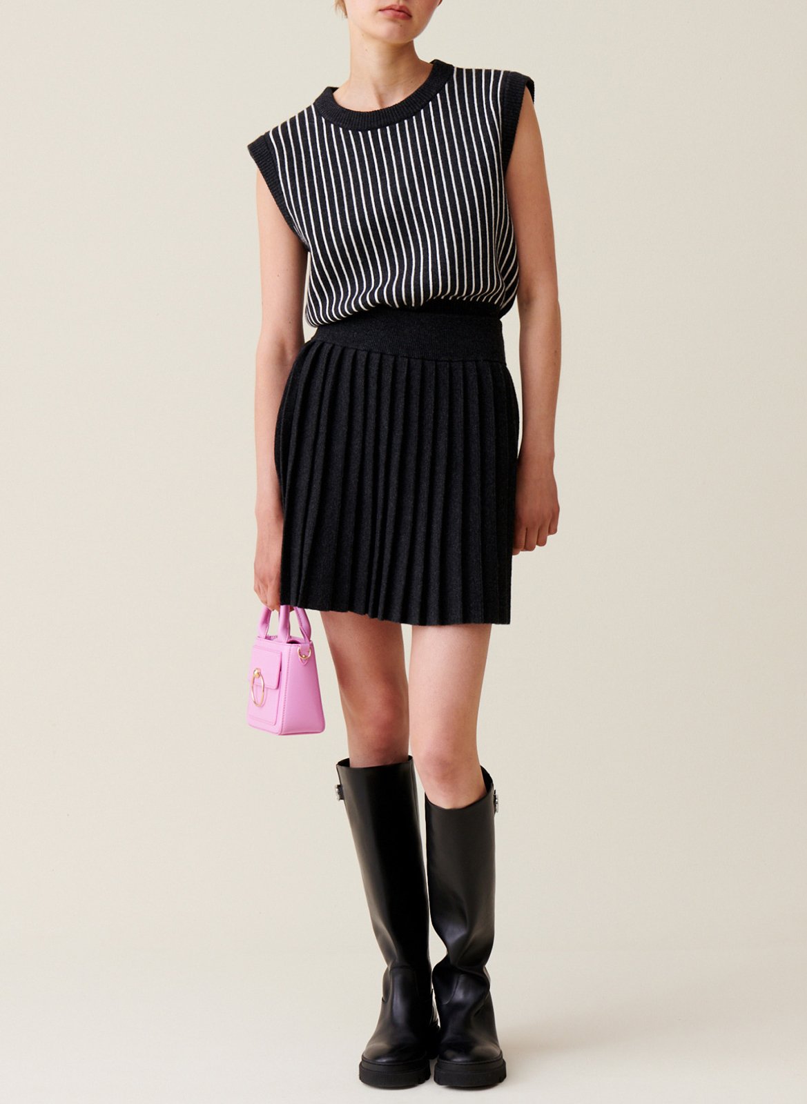 Jupe courte plissée en maille CLAUDIE PIERLOT Gris