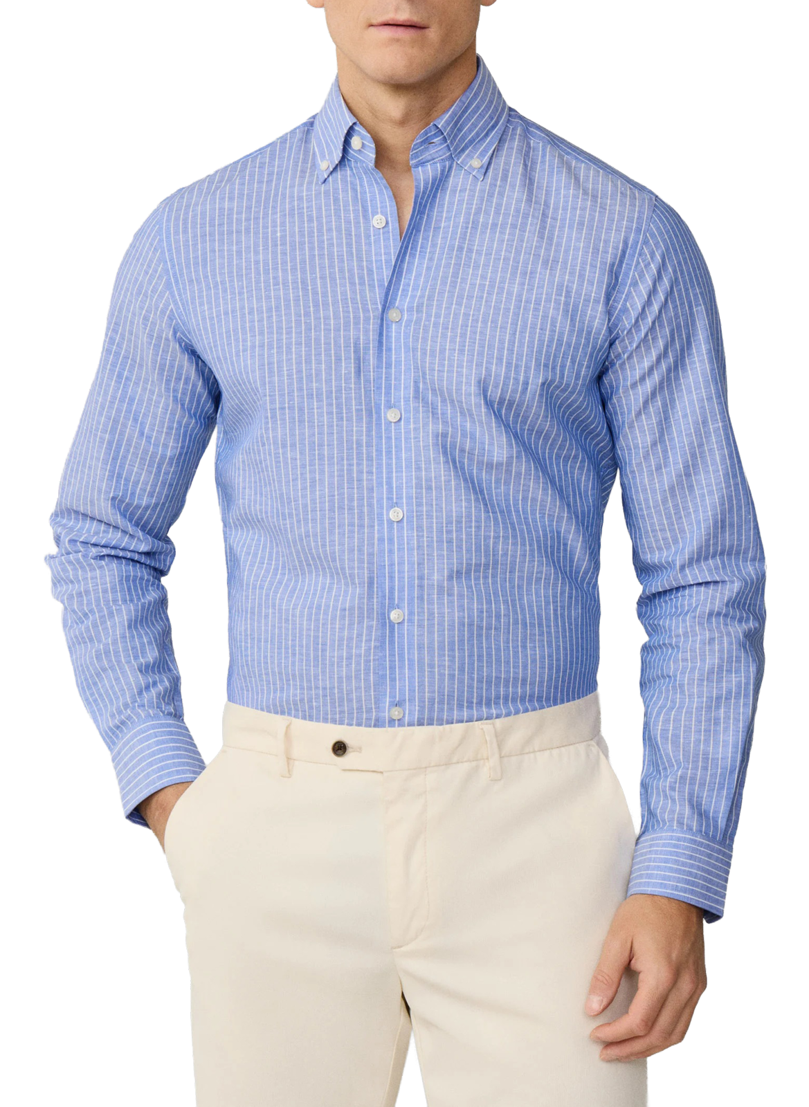 Straight-fit linen and cotton shirt HACKETT Blue