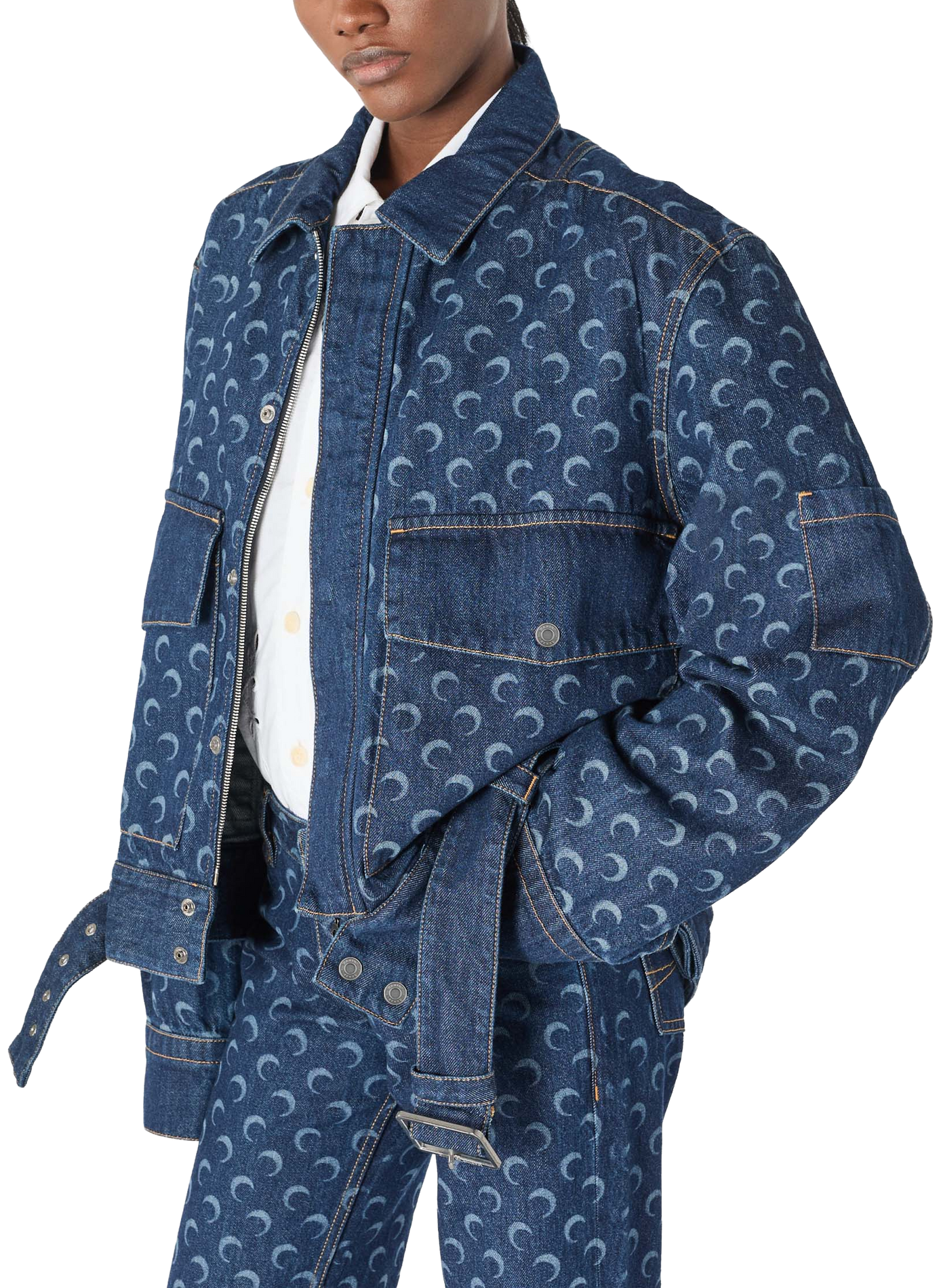 Veste trucker ceinturée en denim bleu nuit unisexe MARINE SERRE Blauw