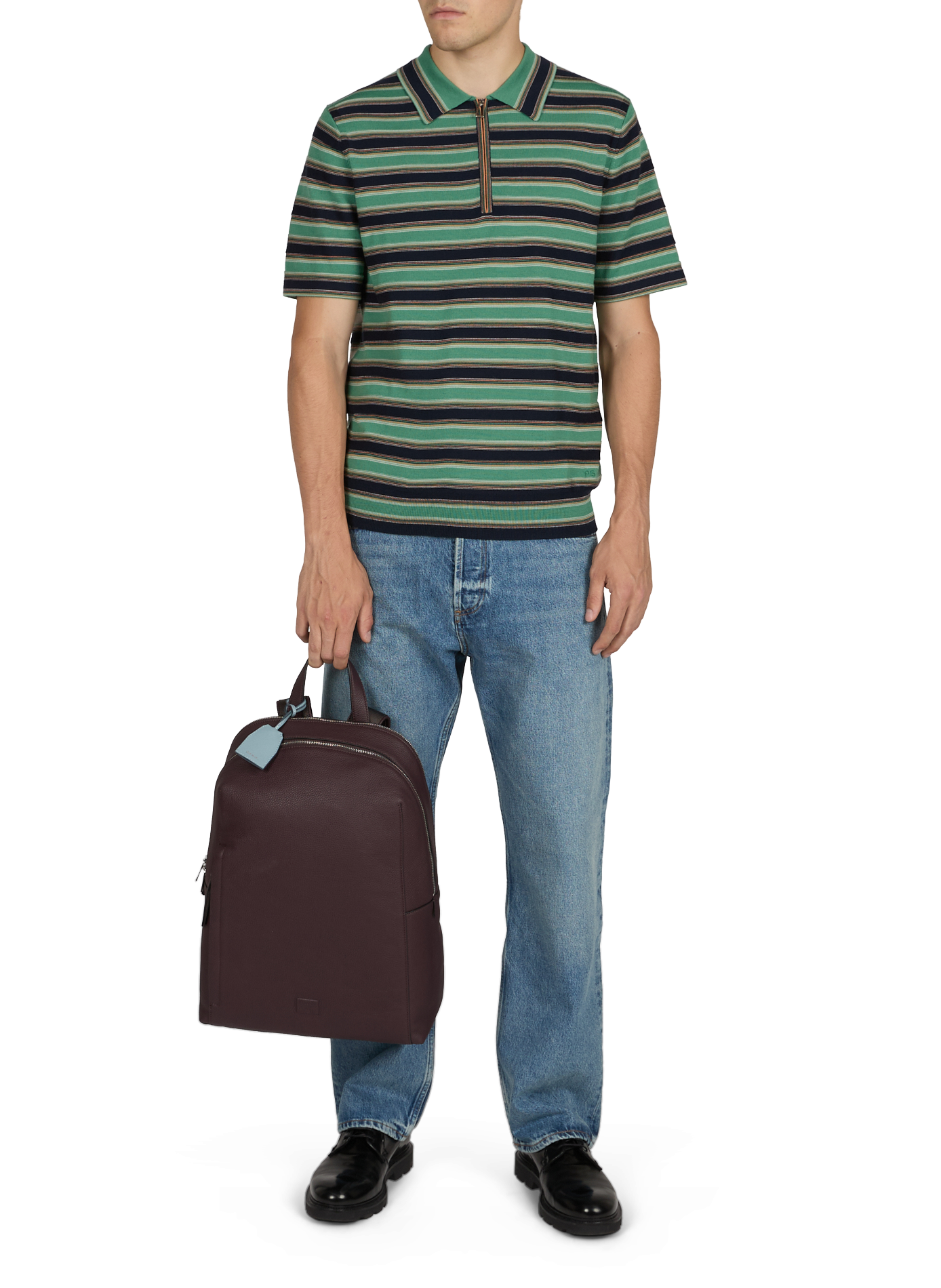 Polo droit rayé en laine mérinos PAUL SMITH Vert
