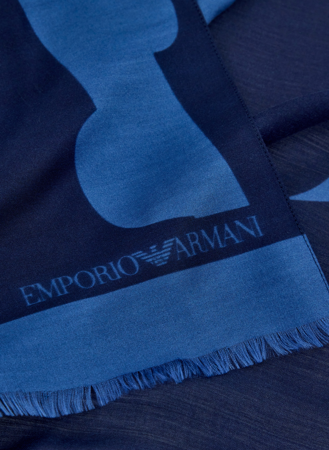 Scarf with abstract pattern and silk blend fringes EMPORIO ARMANI Blue
