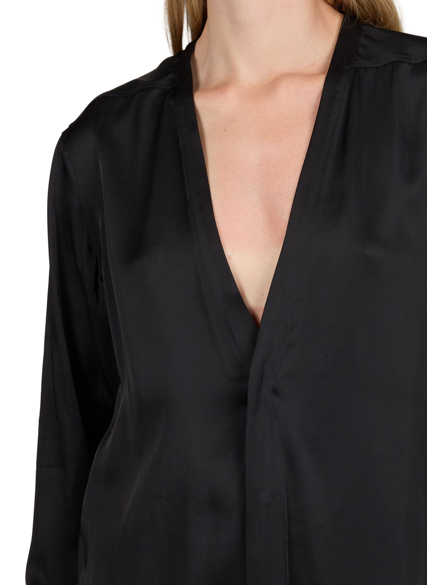 Fließende Satinbluse mit V-Ausschnitt RICK OWENS Schwarz
