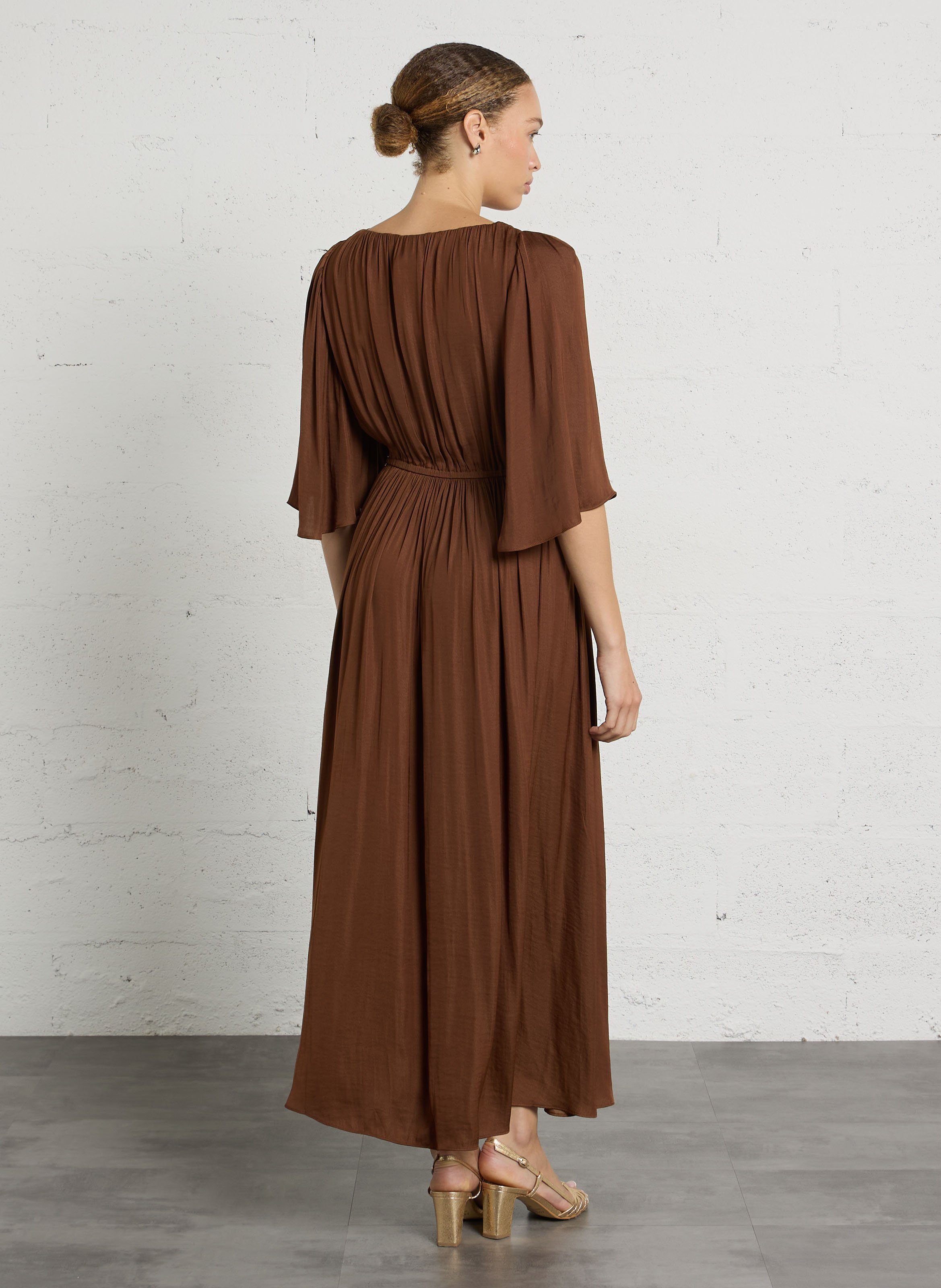 Robe longue col v unie perla MAISON 123 Beige