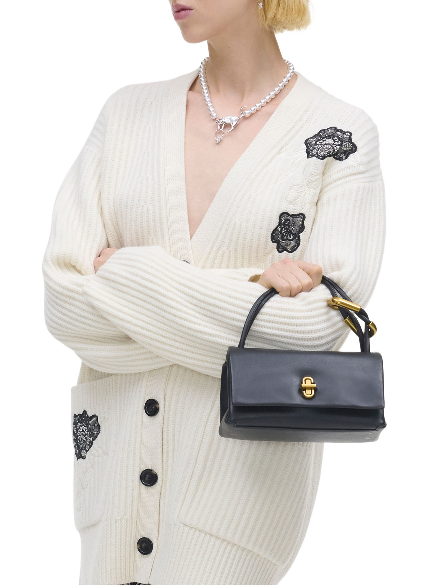 Die Mini-Doppeltasche aus glattem Leder MARC JACOBS Schwarz
