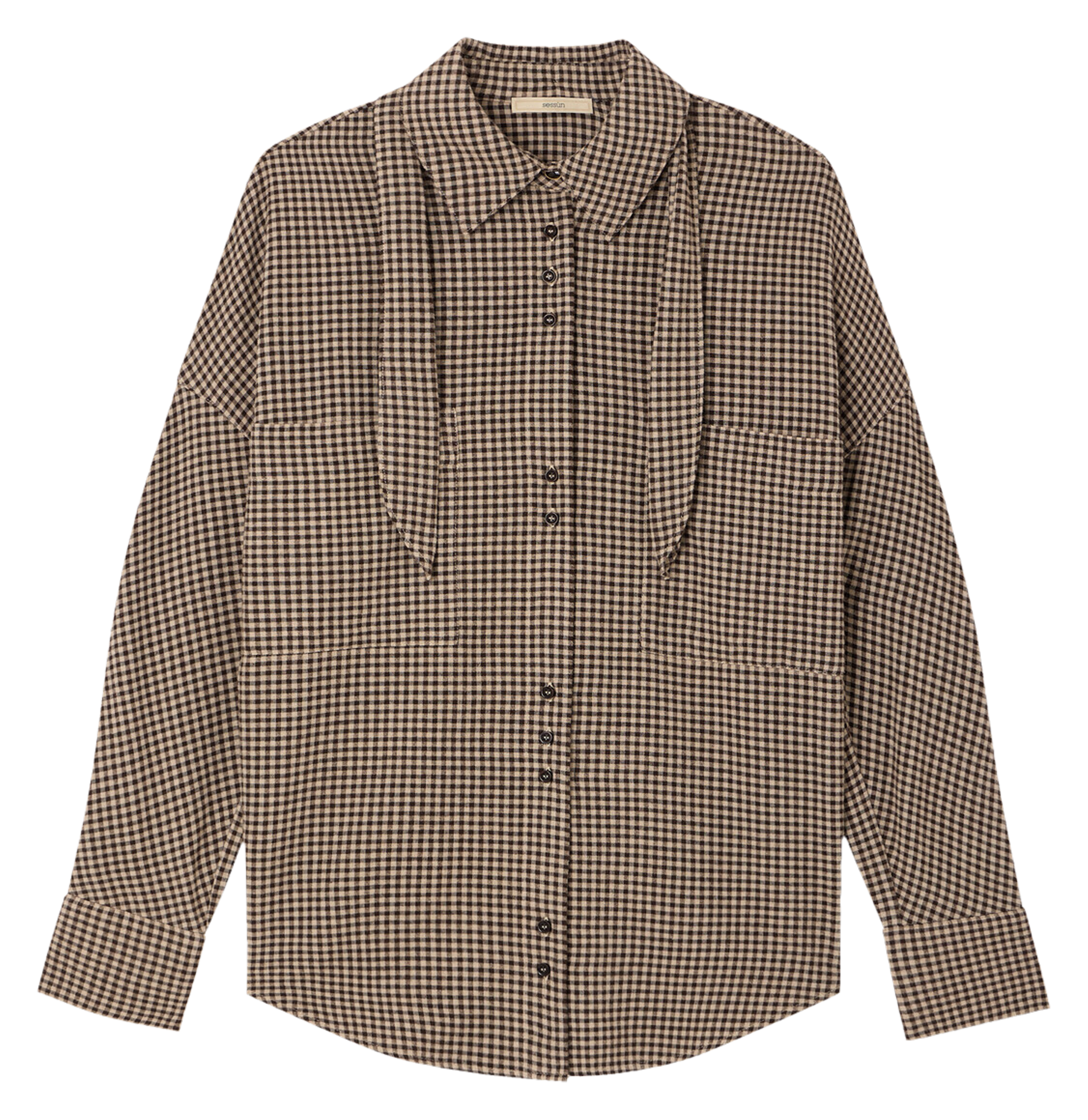 Chemise droite col classique à carreaux avec noeud cecily SESSUN Beige