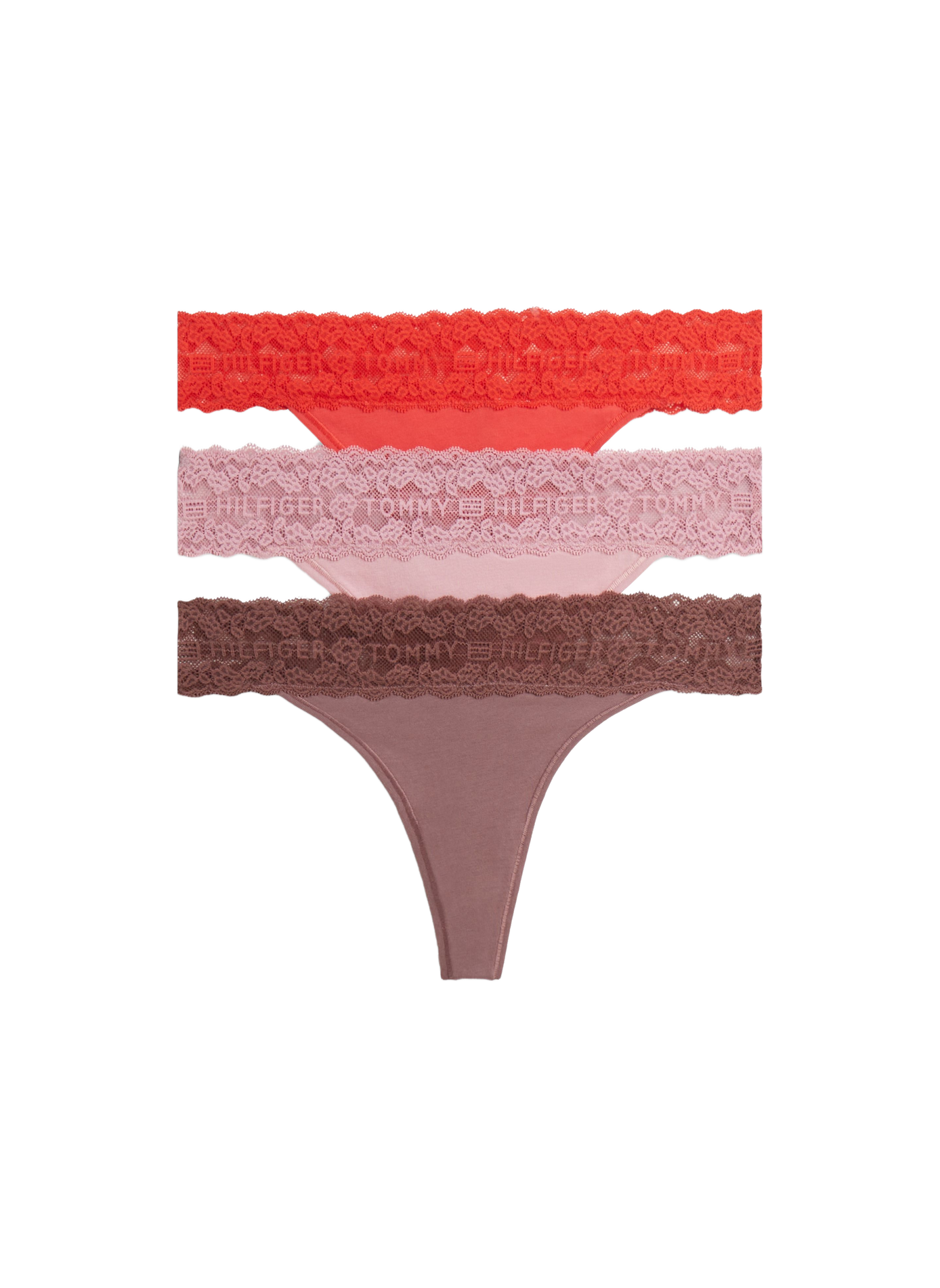 Lot de 3 strings dentelle en coton mélangé TOMMY HILFIGER Multicolore