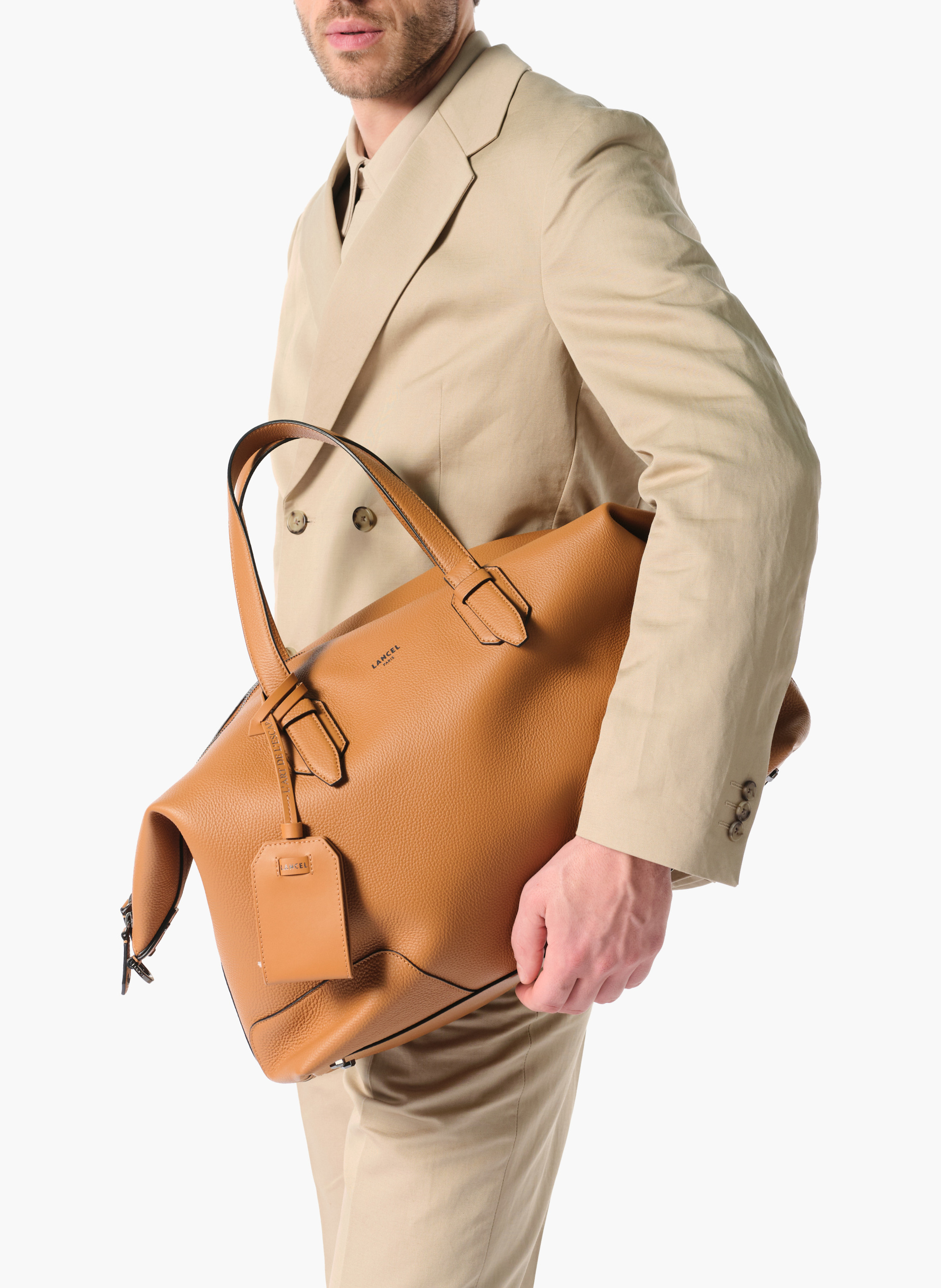 Sac weekend zippé charlie de lancel en cuir LANCEL Marron