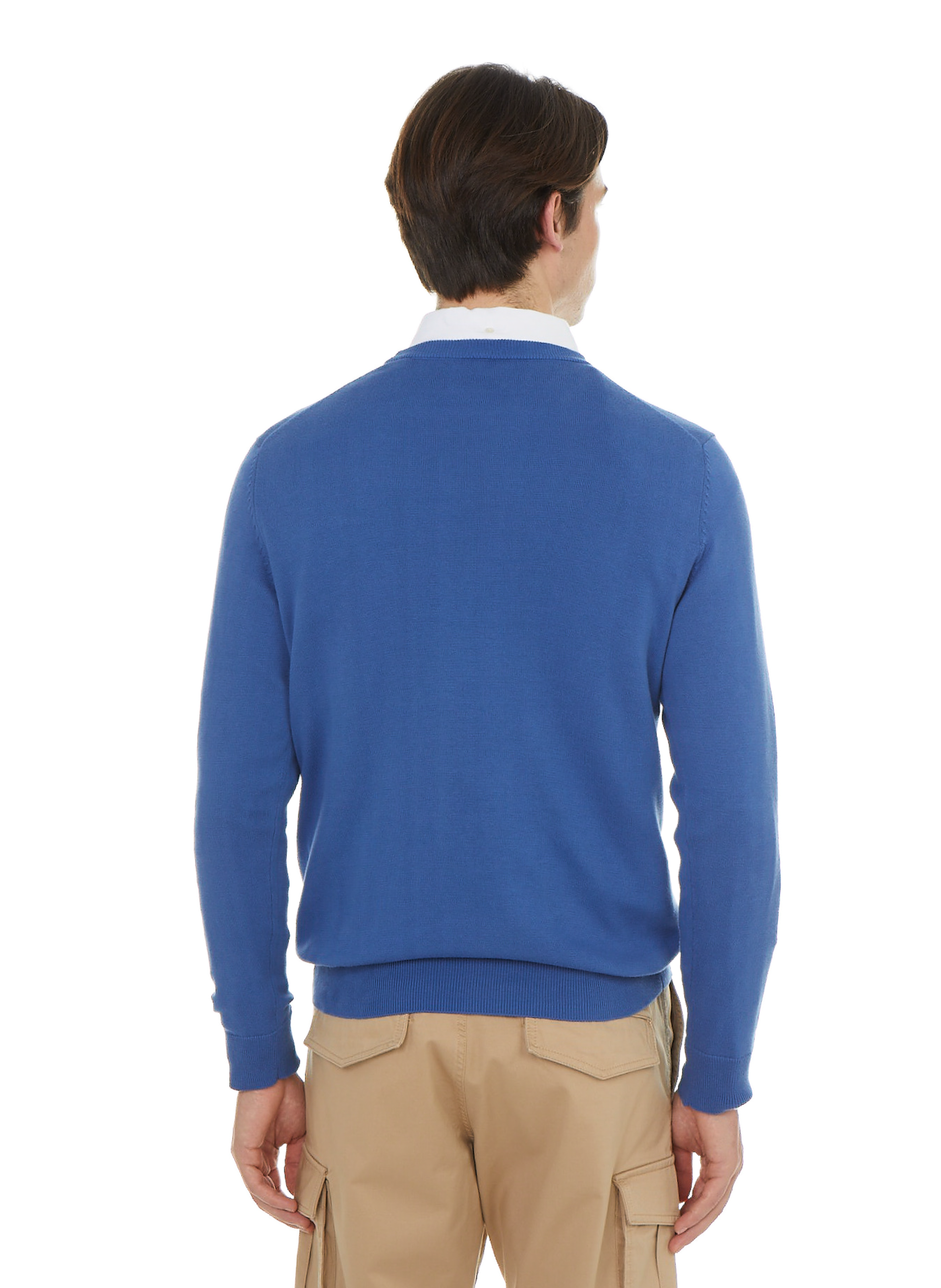 Pull col rond en coton Bleu