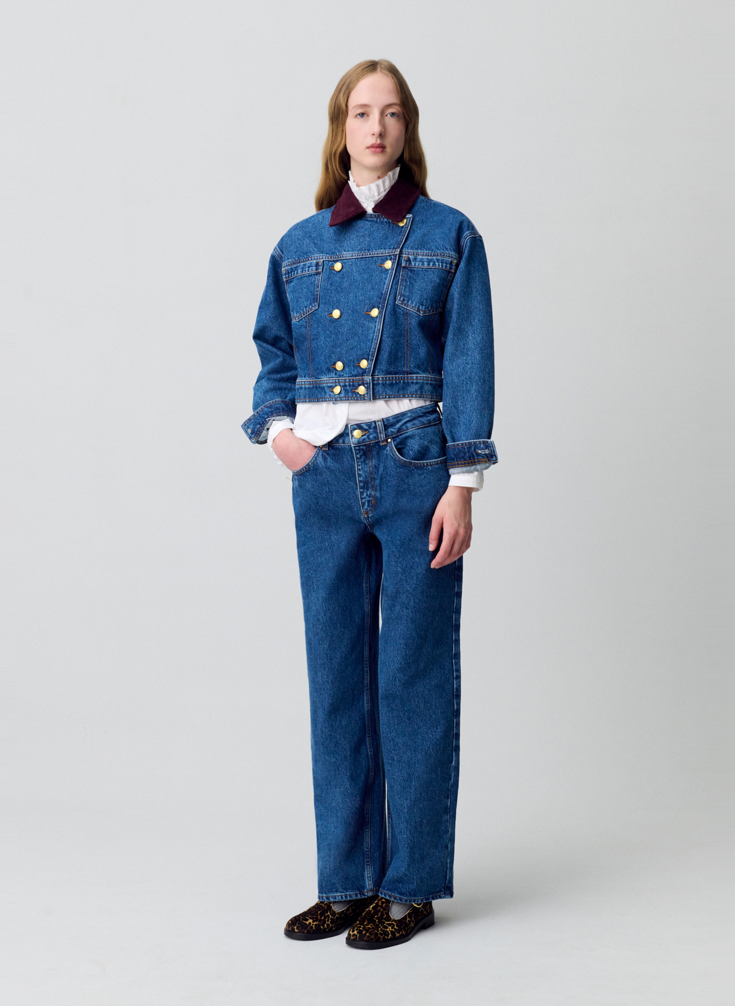 Veste en jean droite en coton CLAUDIE PIERLOT Bleu