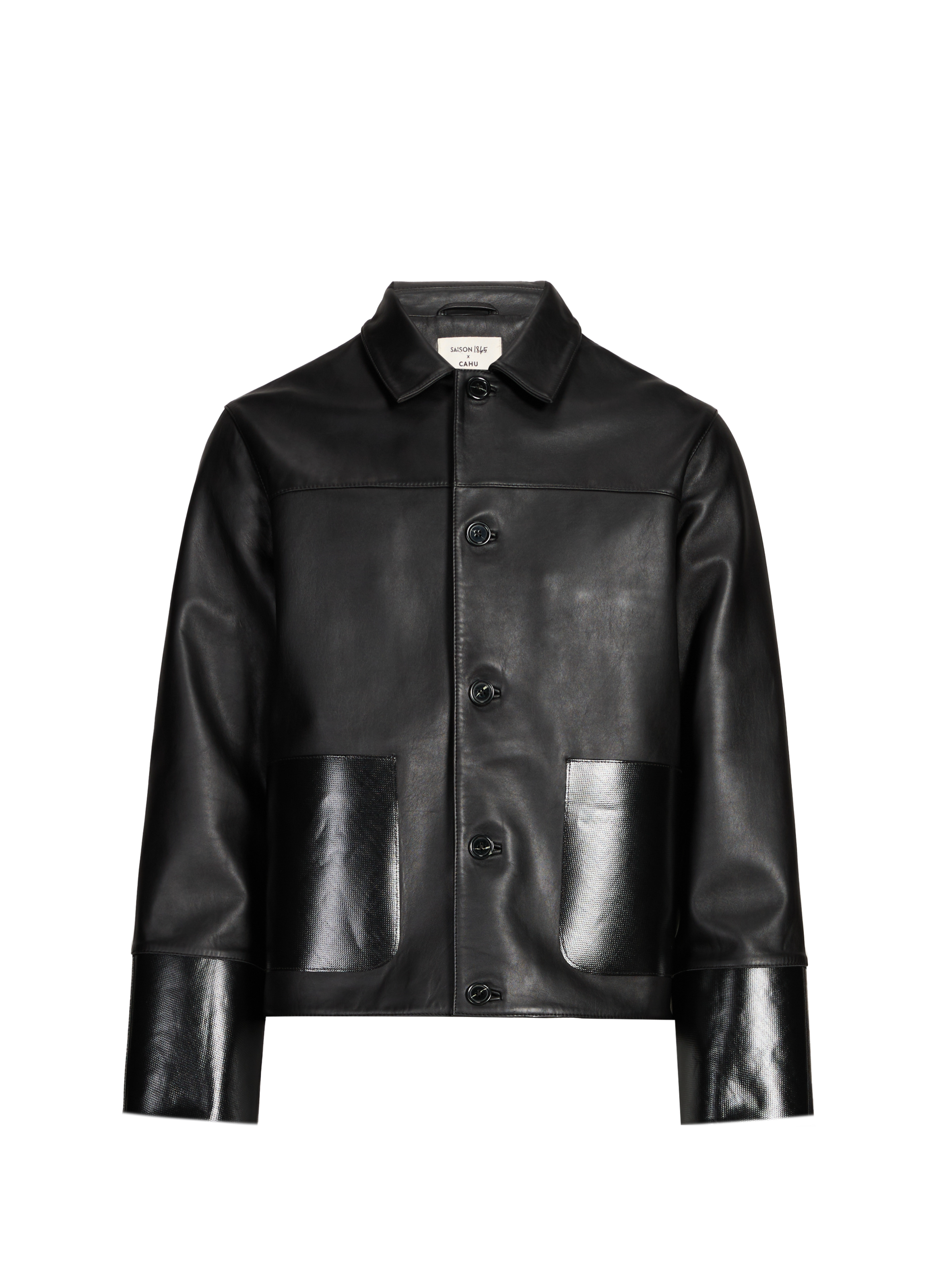 Blouson Saison 1865 x Cahu à col classique en cuir mélangé Noir