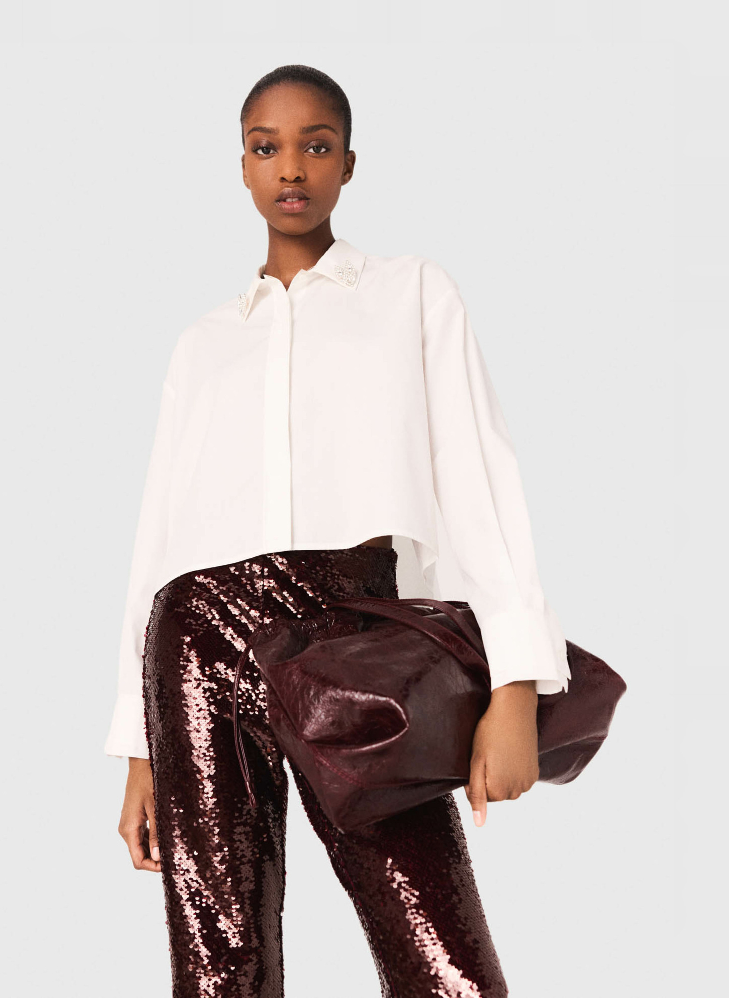 Chemise col classique en coton MAJE Blanc