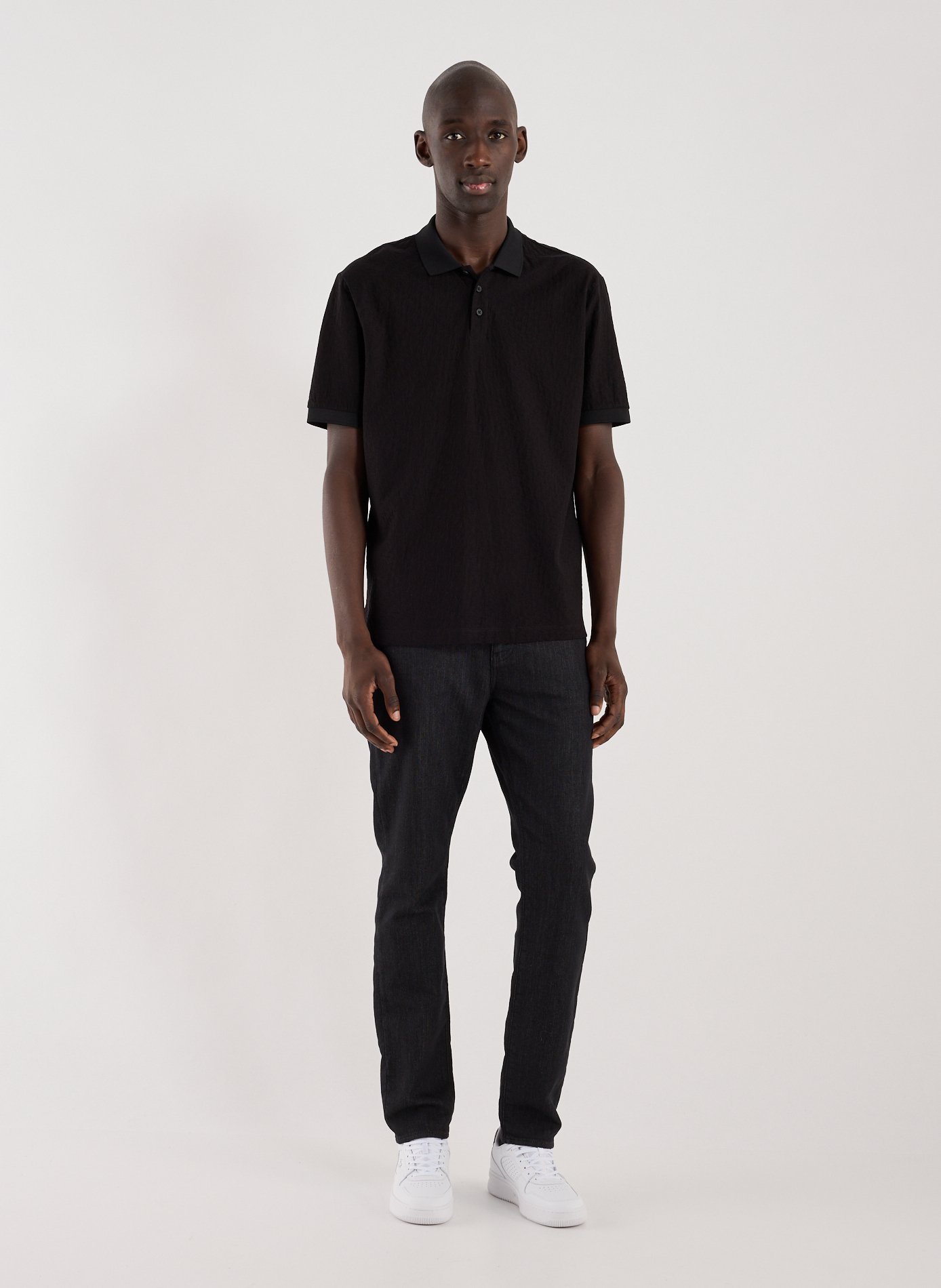 Polo manches courtes jacquard en coton ARMANI EXCHANGE Noir