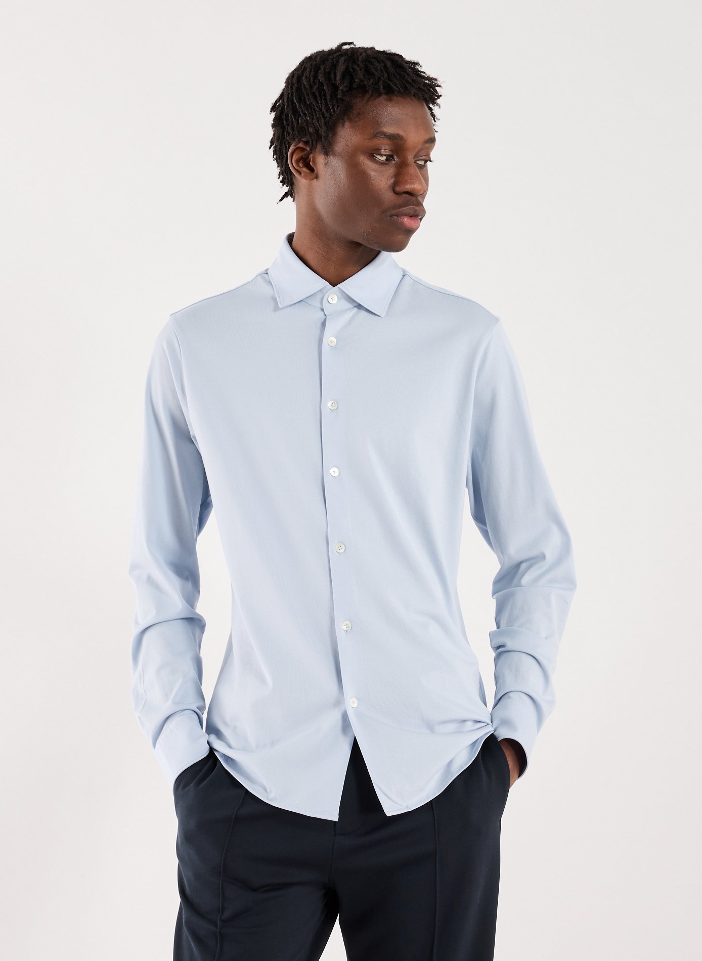 Straight long-sleeved cotton shirt STEFAN BRANDT Blue