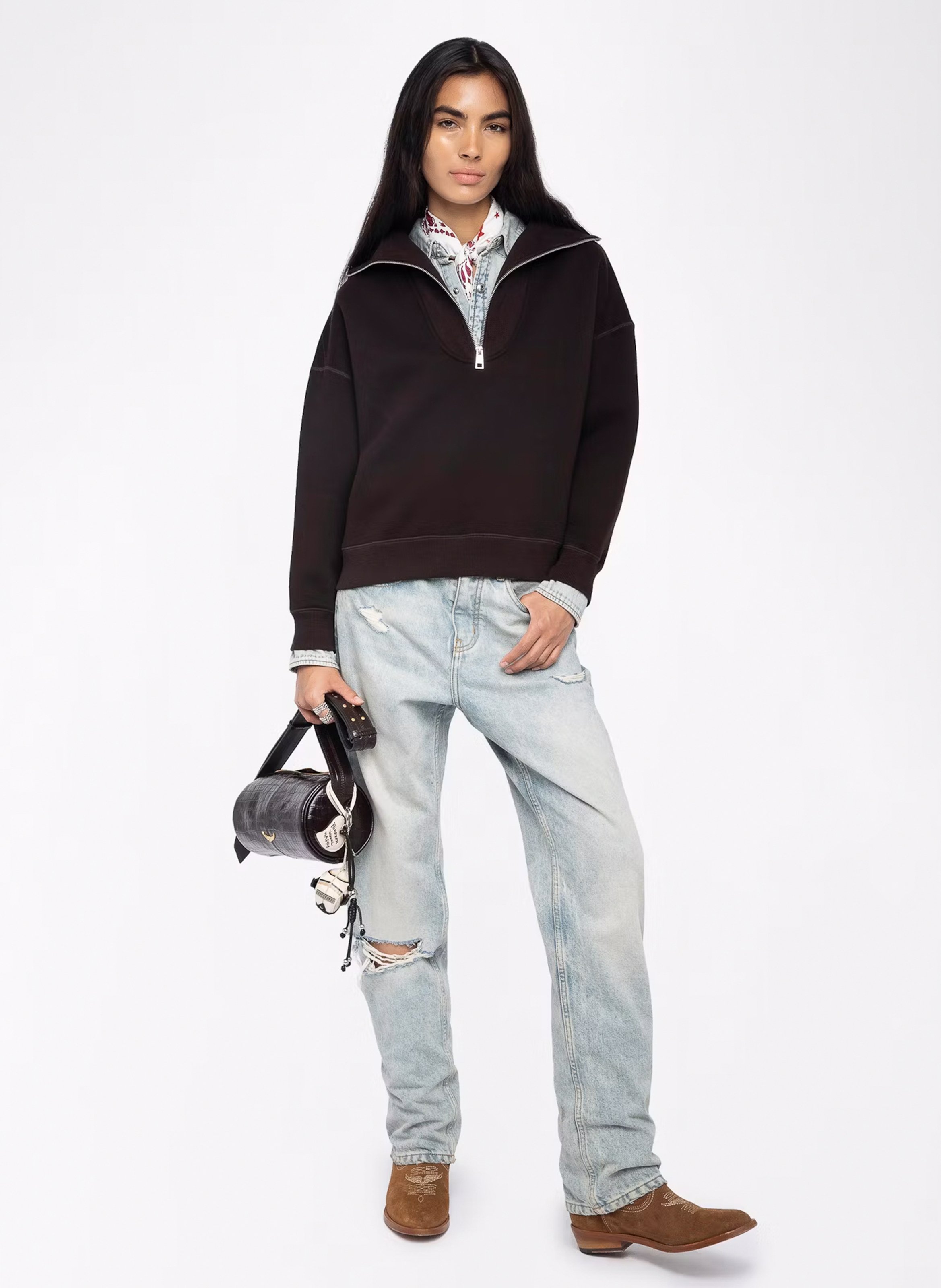 Sweat droit col montant en coton mélangé maya ZADIG&VOLTAIRE Marron