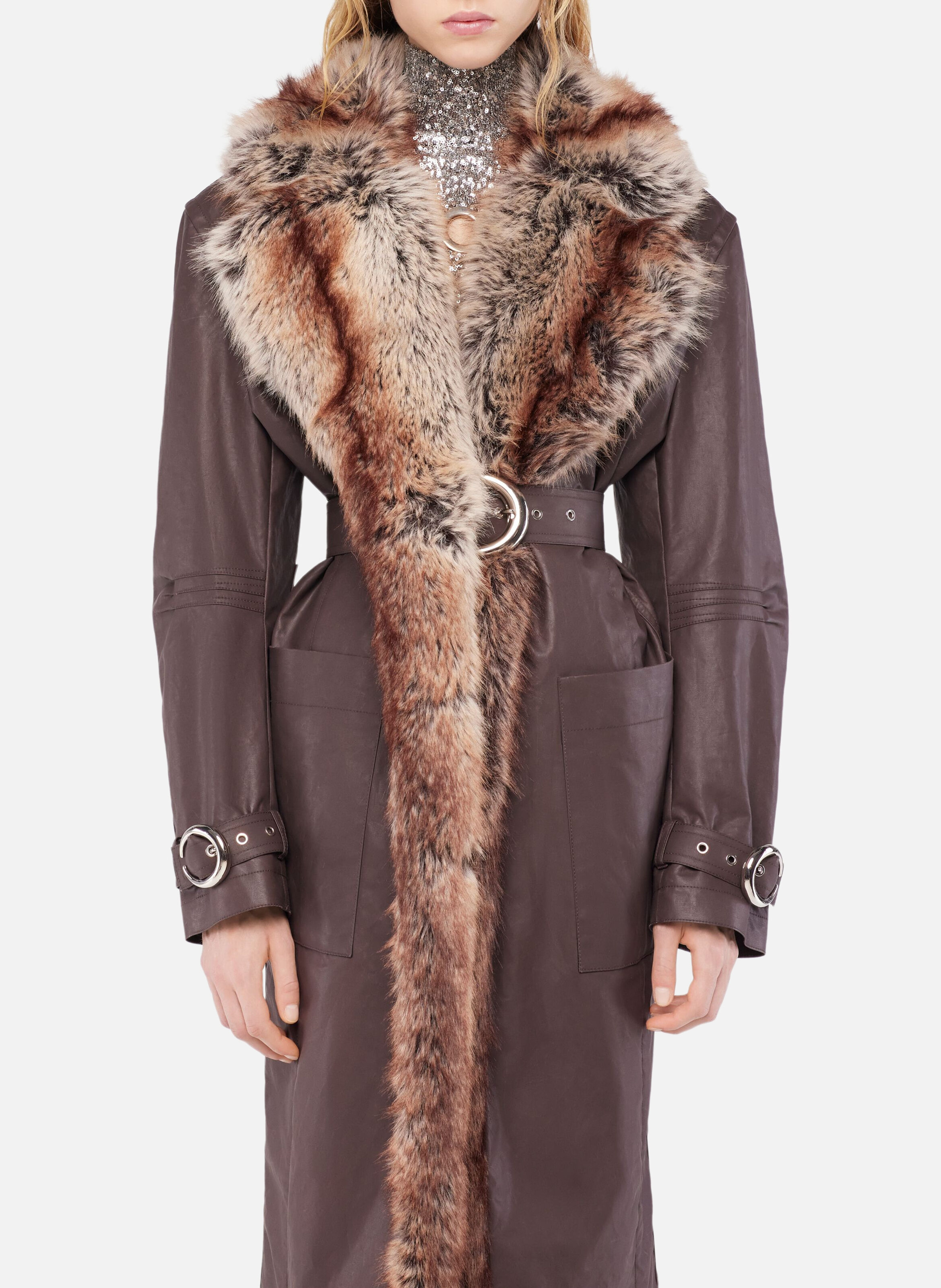 Trench avec finitions en fausse fourrure RABANNE Marron
