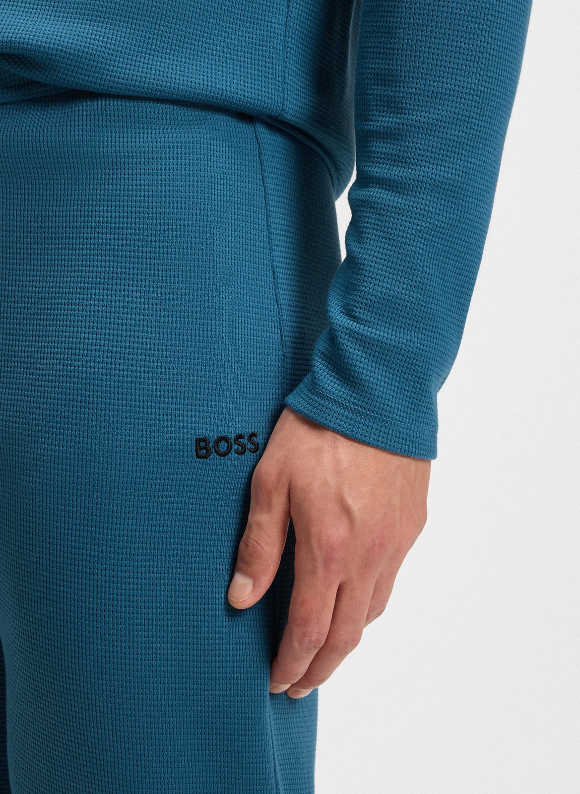 Pantalon droit uni avec logo BOSS Bleu