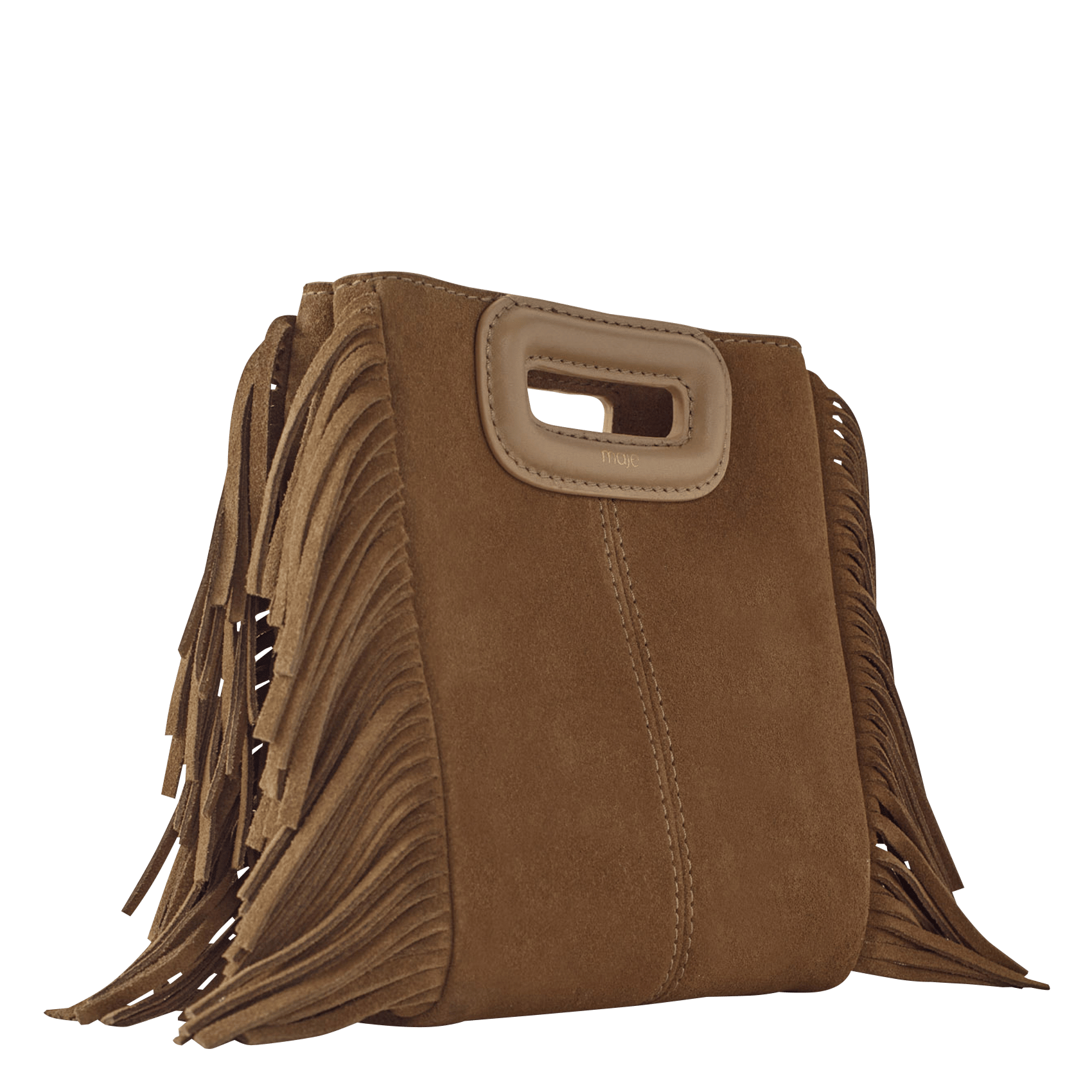 Sac bandoulière à franges en cuir velours m mini MAJE Beige