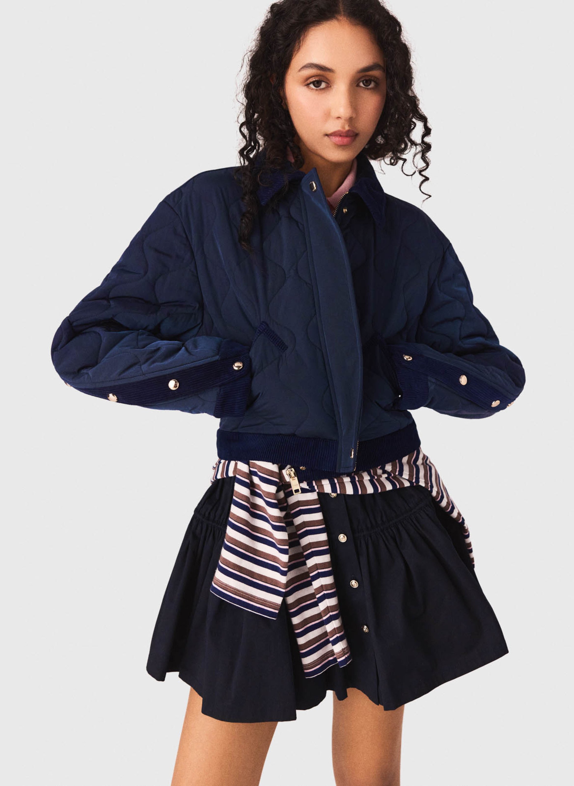 Veste matelassée à détails velours MAJE Bleu