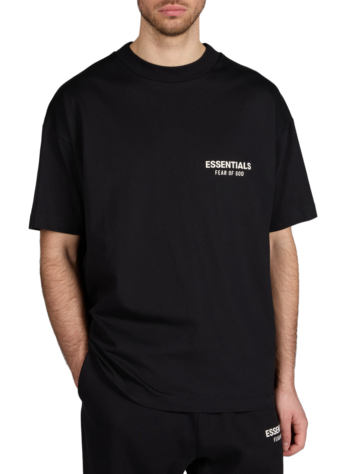 Oversized cotton brand t-shirt FEAR OF GOD ESSENTIALS Black