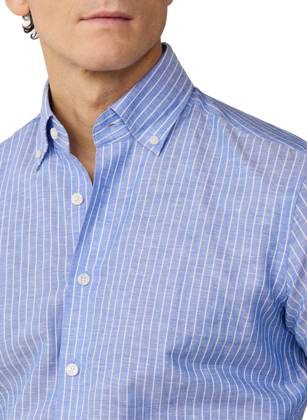 Straight-fit linen and cotton shirt HACKETT Blue