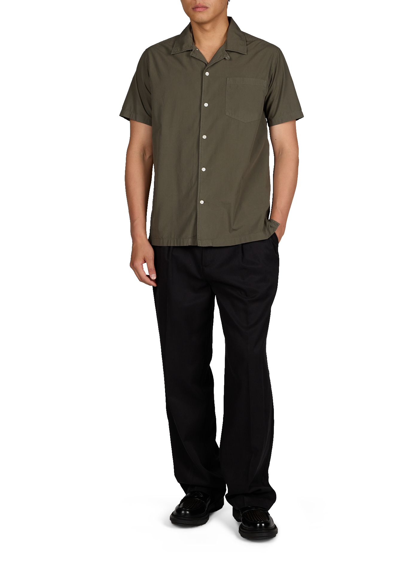 Solid button-down shirt AU PRINTEMPS PARIS Khaki