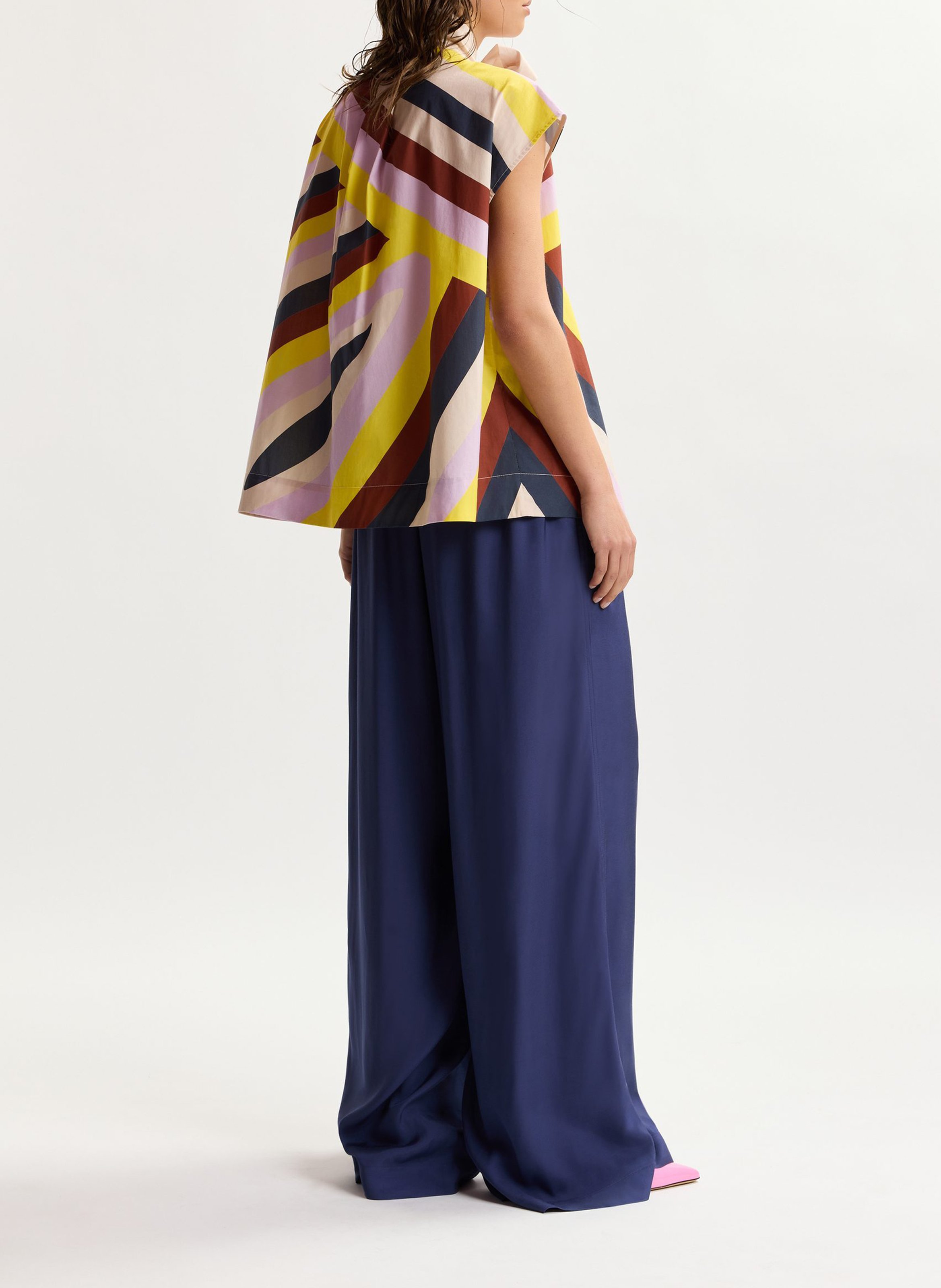 Pantalon taille haute large uni jargate Bleu