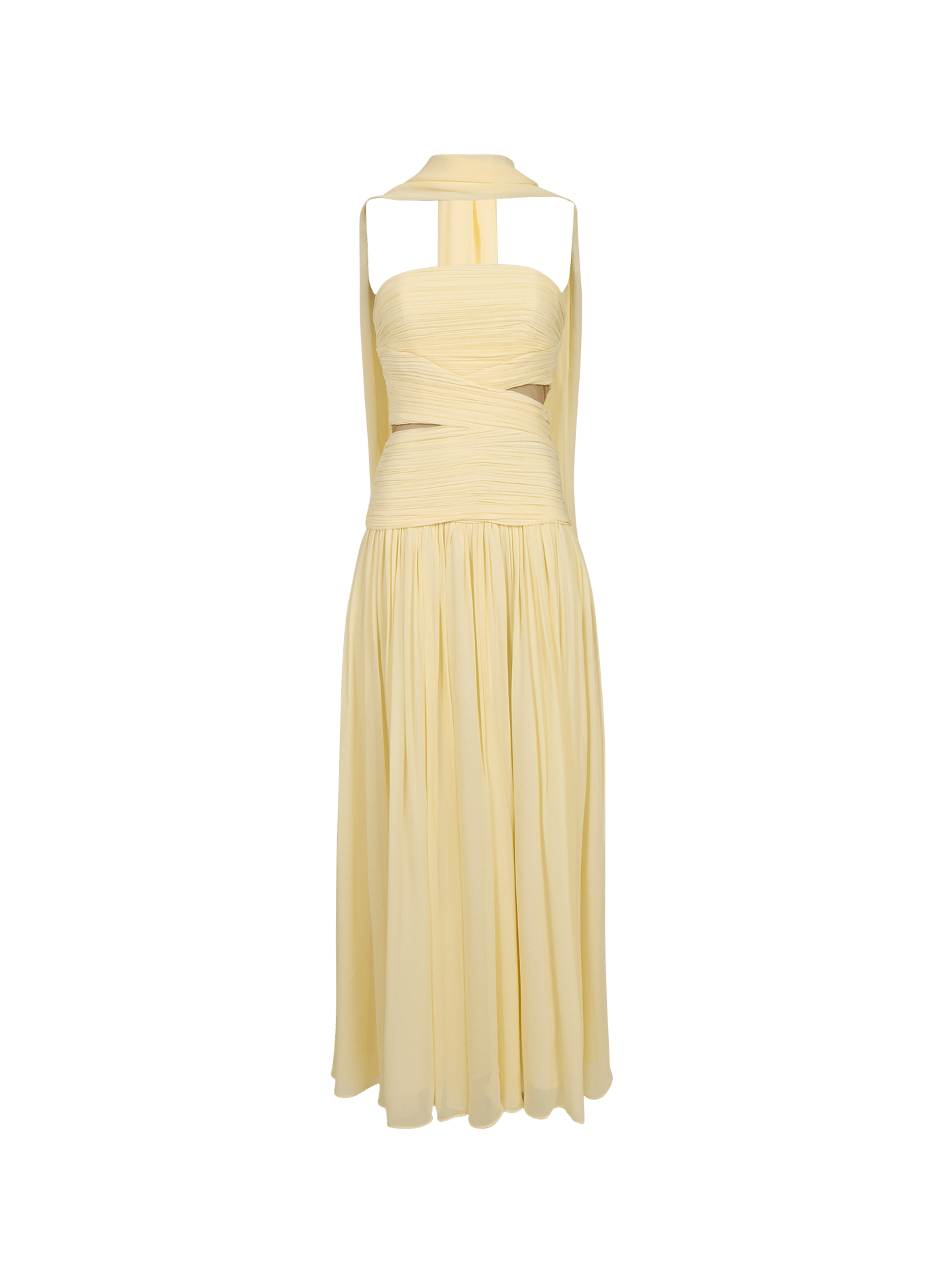 Sleeveless pleated dress with scarf SELF PORTRAIT Yellow