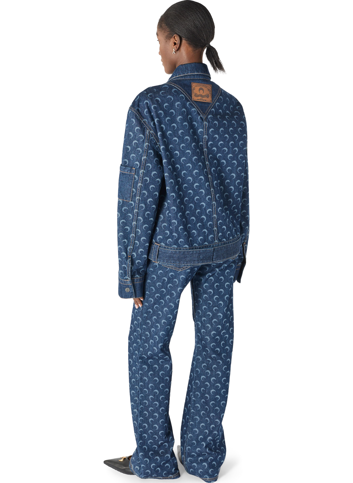 Veste trucker ceinturée en denim bleu nuit unisexe MARINE SERRE Blauw