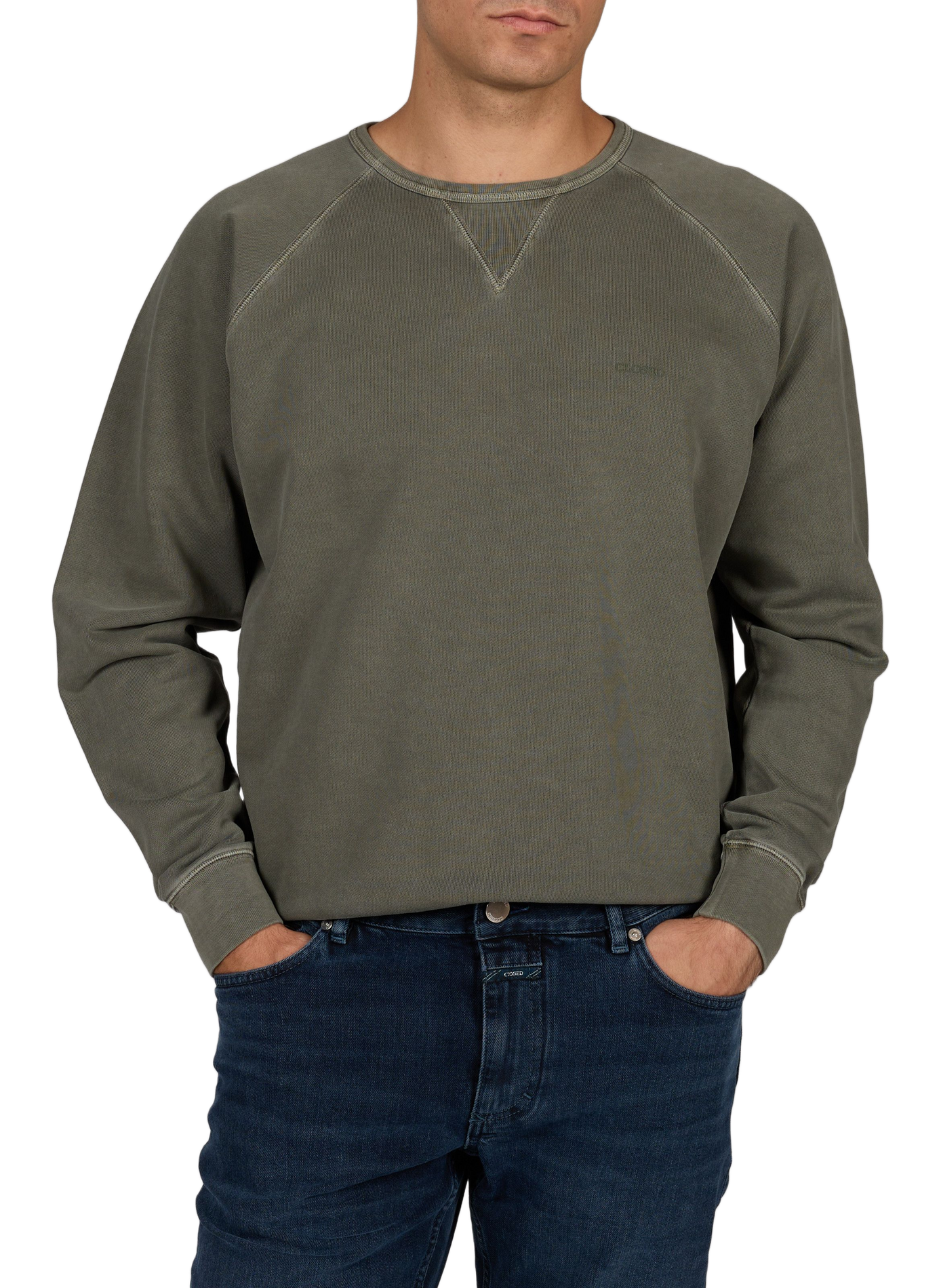 Sweat col rond uni en coton CLOSED Kaki