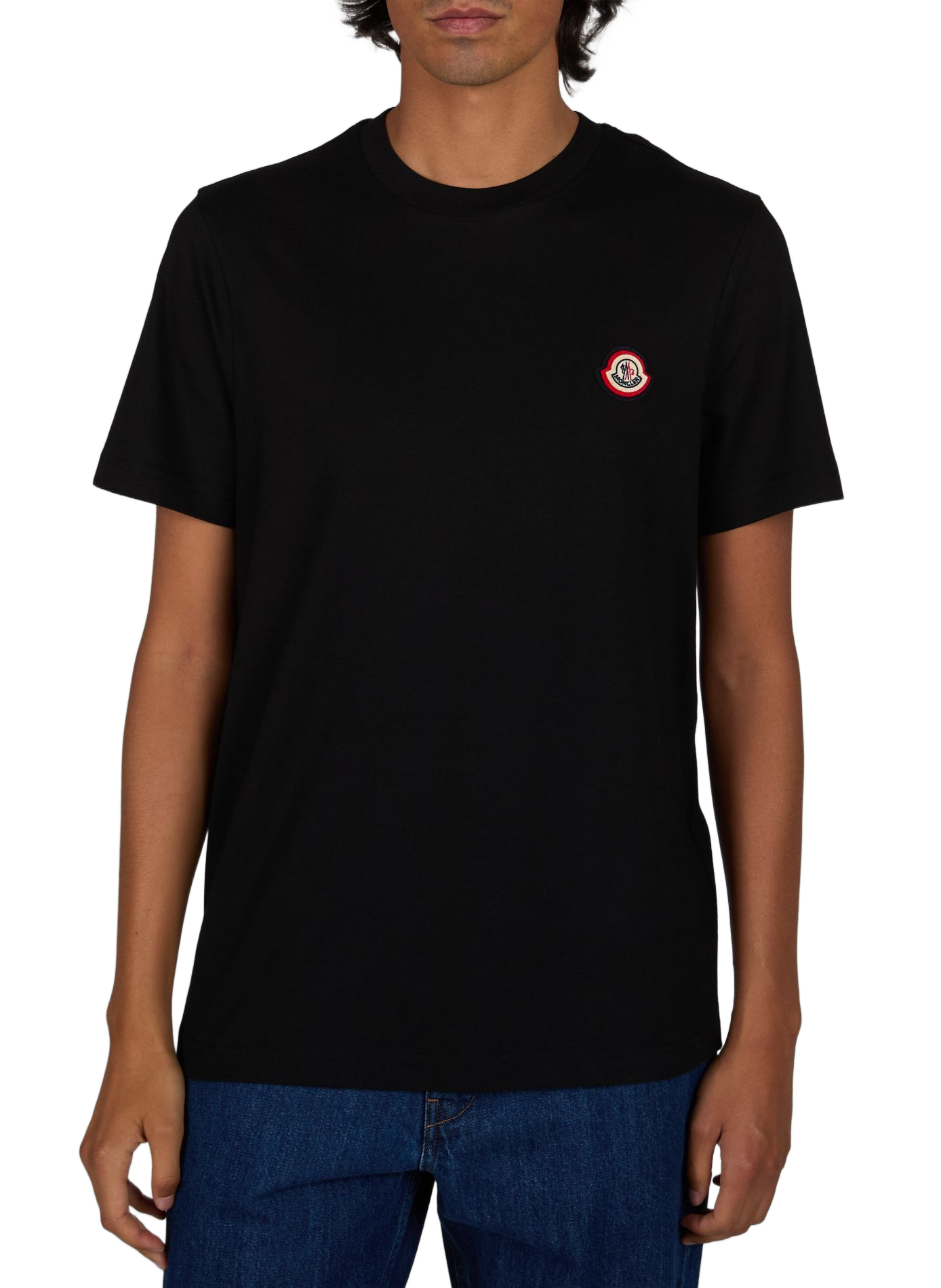 Gerades einfarbiges T-Shirt mit Rundhalsausschnitt MONCLER Schwarz