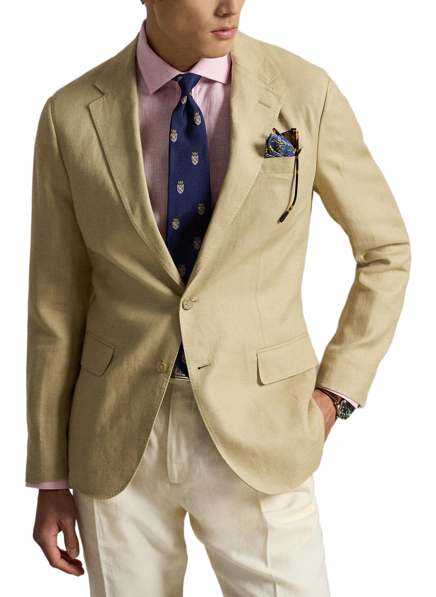 Blazer cintré en lin mélangé POLO RALPH LAUREN Beige
