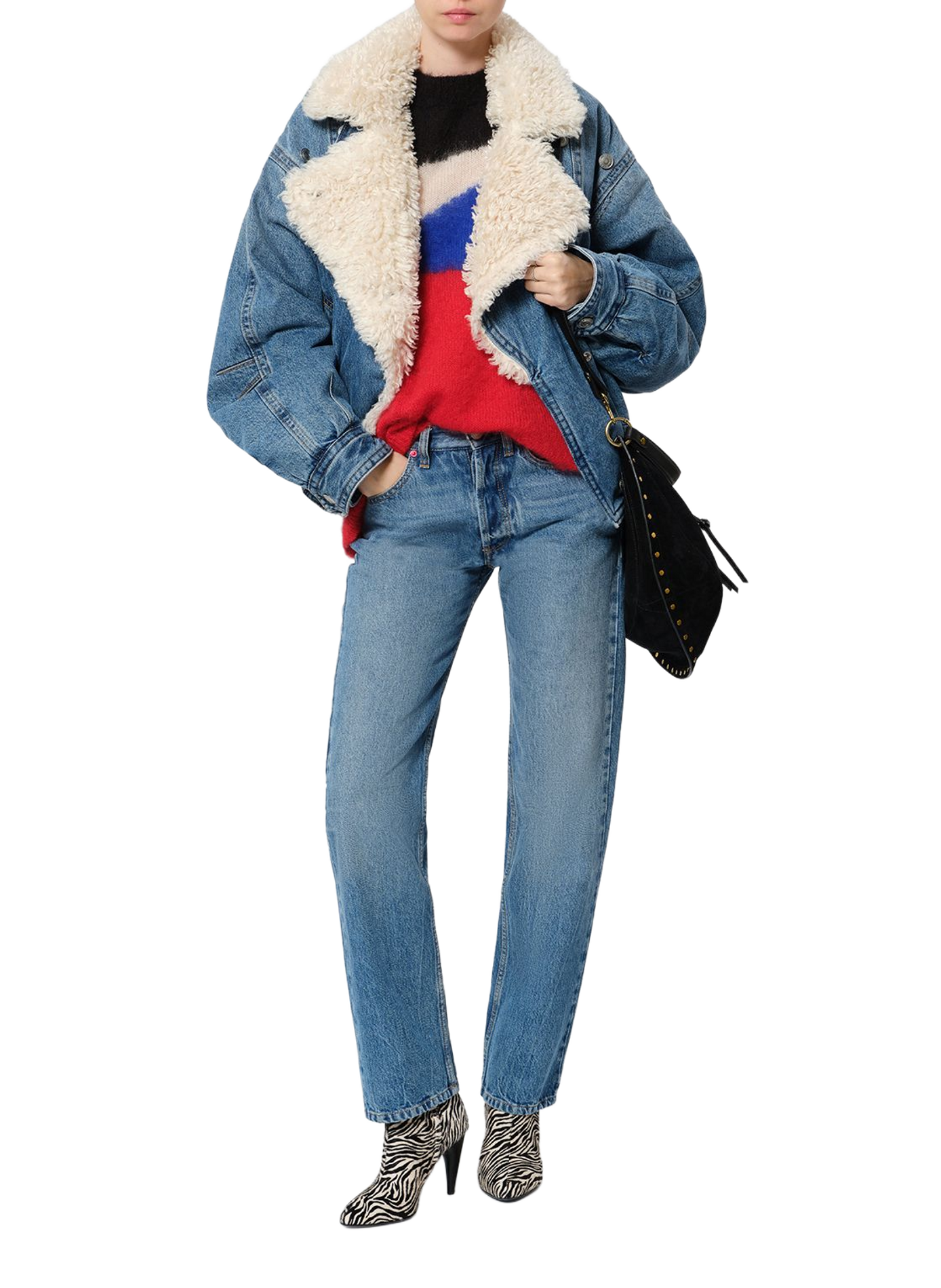 VALINEO denim cotton jacket with shearling collar ISABEL MARANT Blue