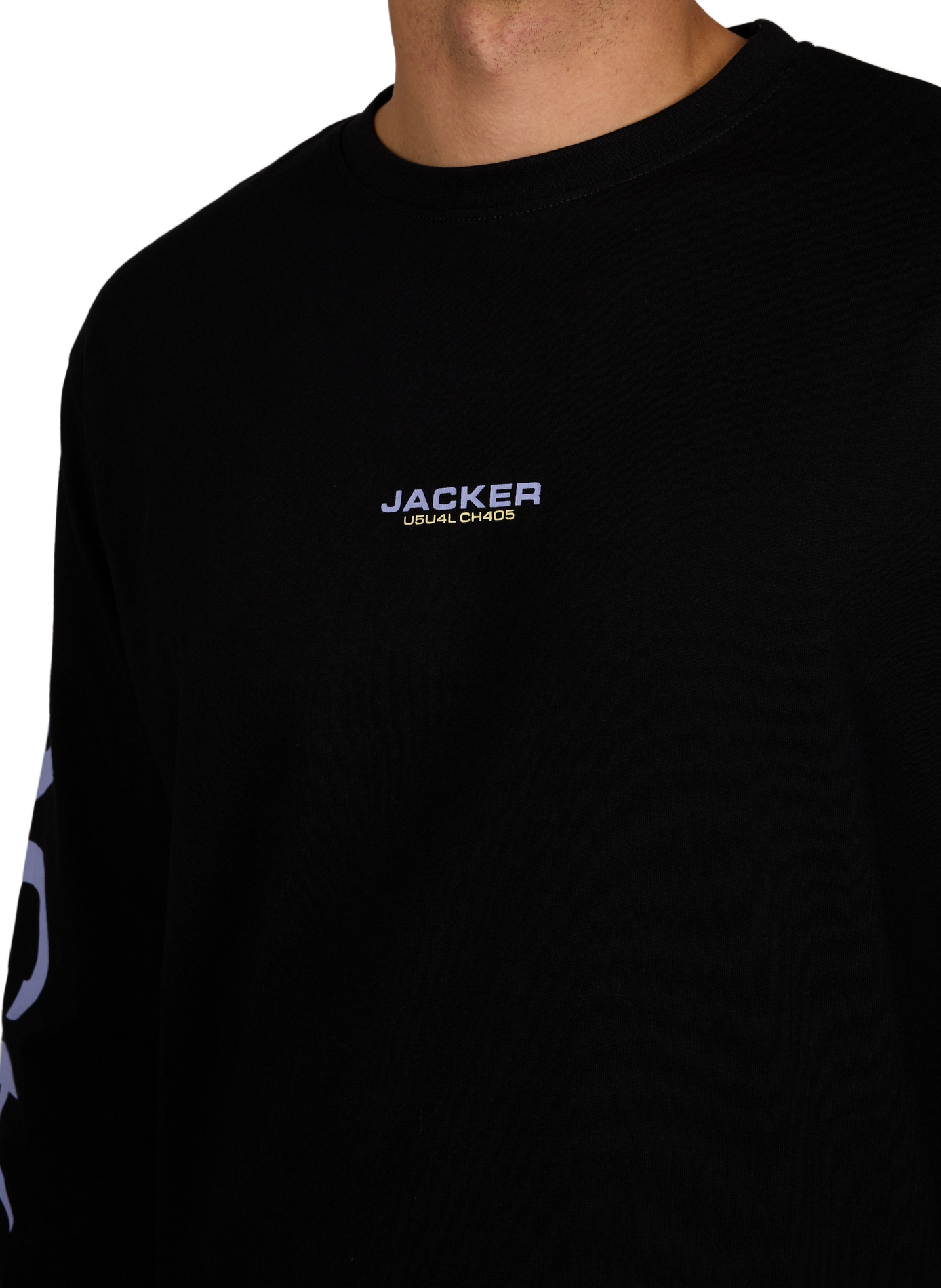 Straight-fit crew-neck T-shirt with screen print JACKER. Black