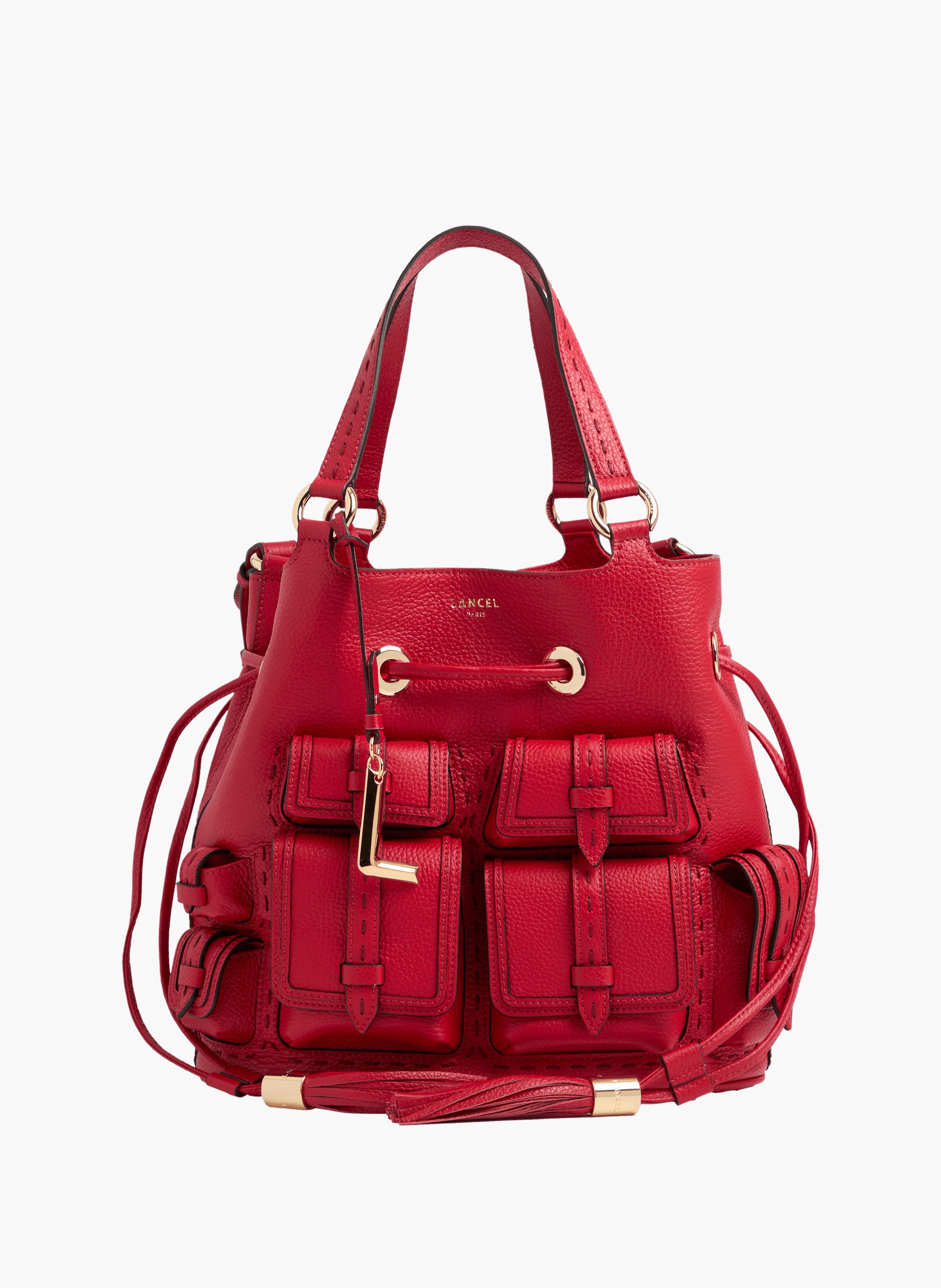 Sac seau premier flirt de lancel en animation 150y multipoches : cuir de vachette graine LANCEL Rouge