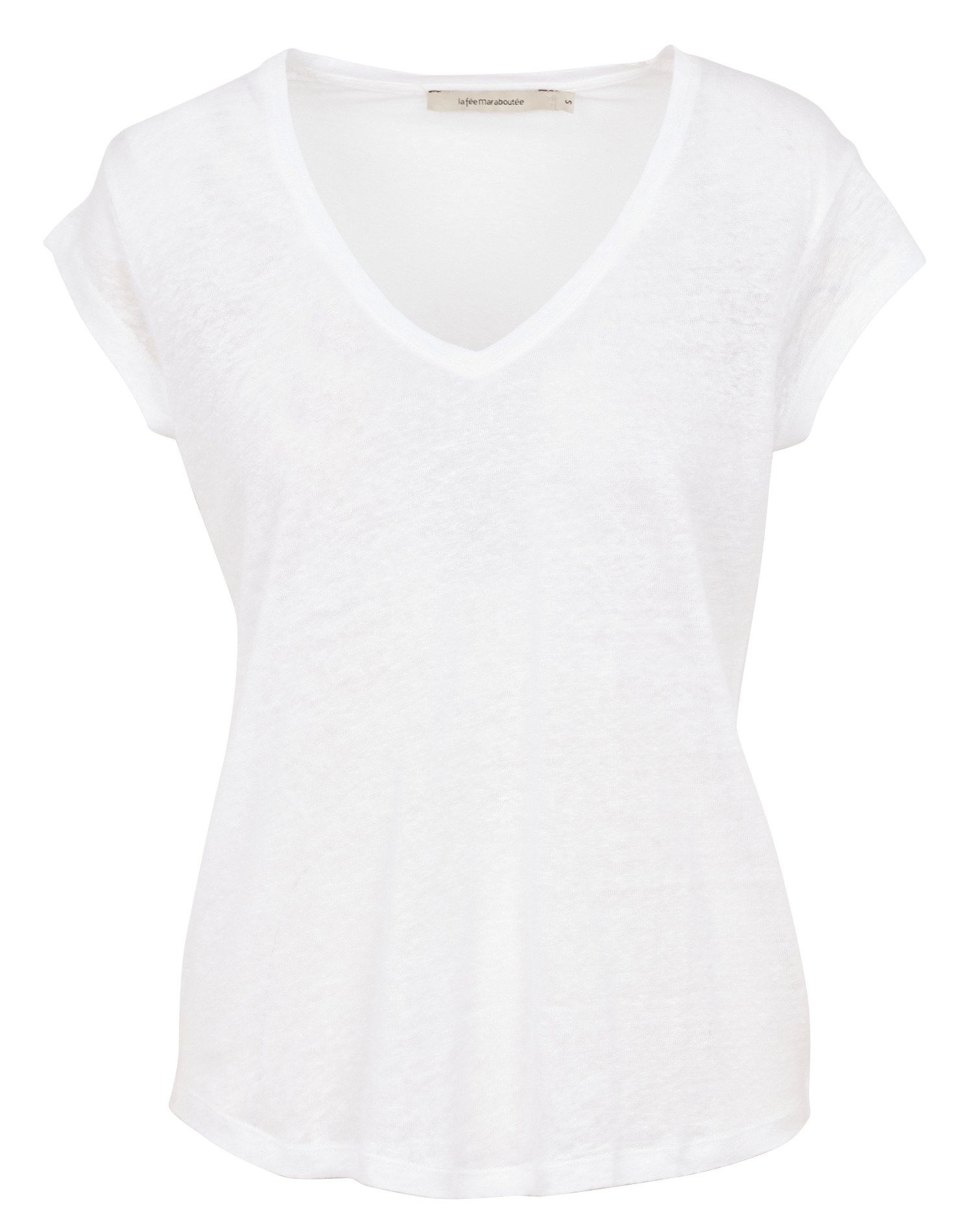 Recht T-shirt met V-hals van linnen LA FEE MARABOUTEE Wit