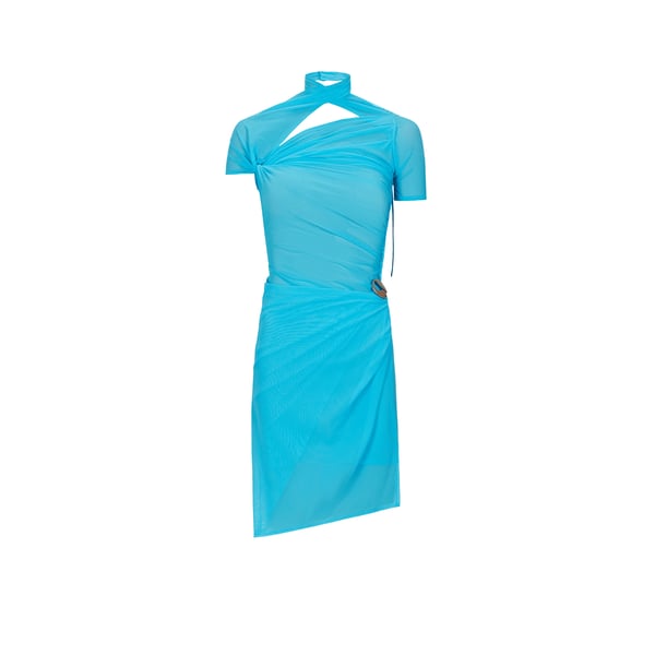 Robe asymétrique drapée en mesh