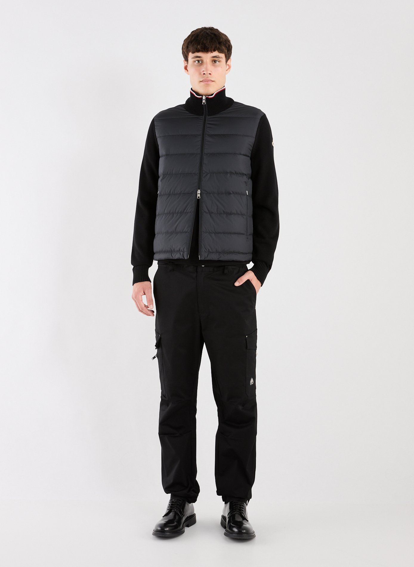 Quilted cotton zip-up cardigan MONCLER Black