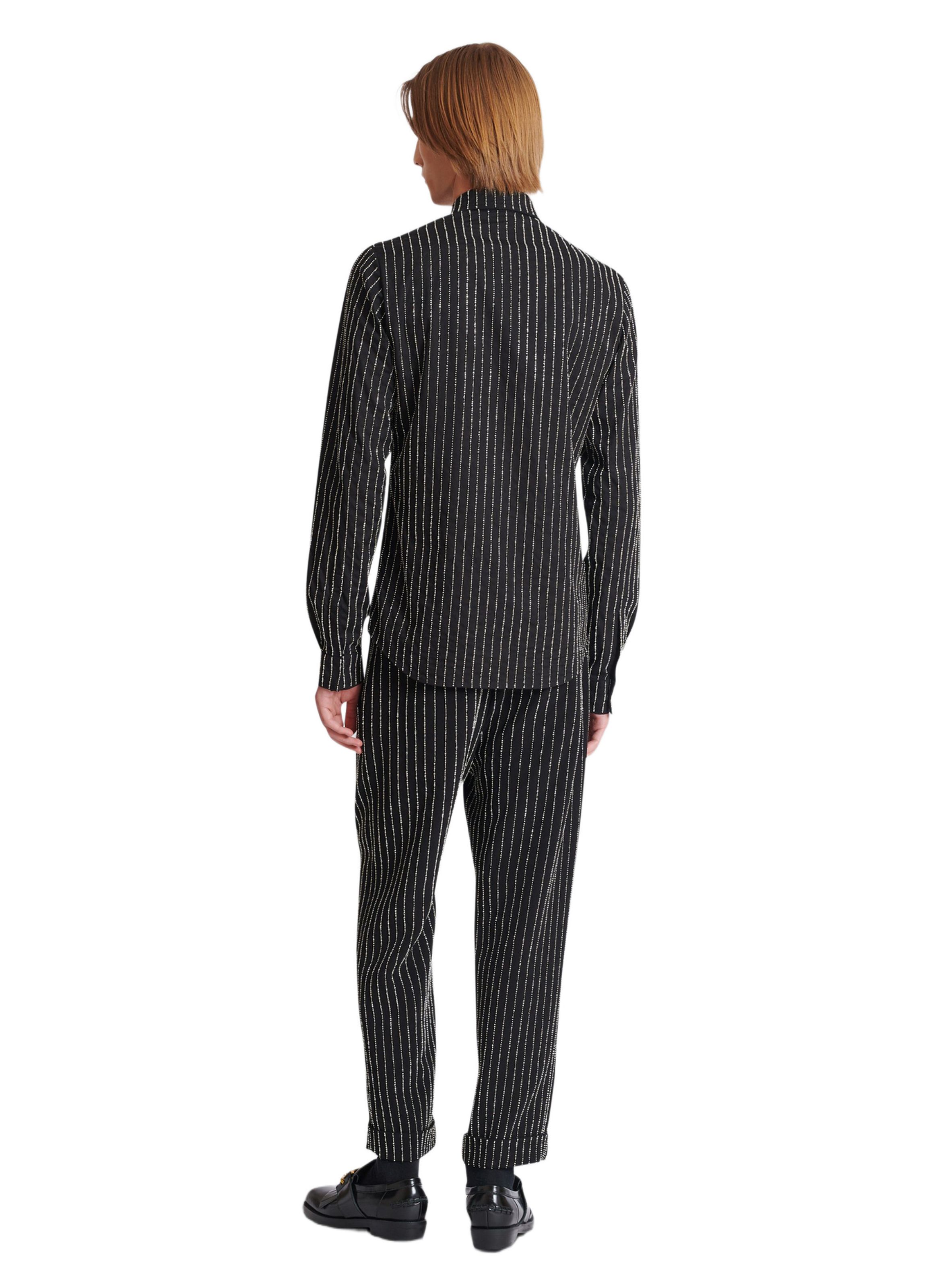 Chemise en coton à rayures avec crystal BALMAIN Noir