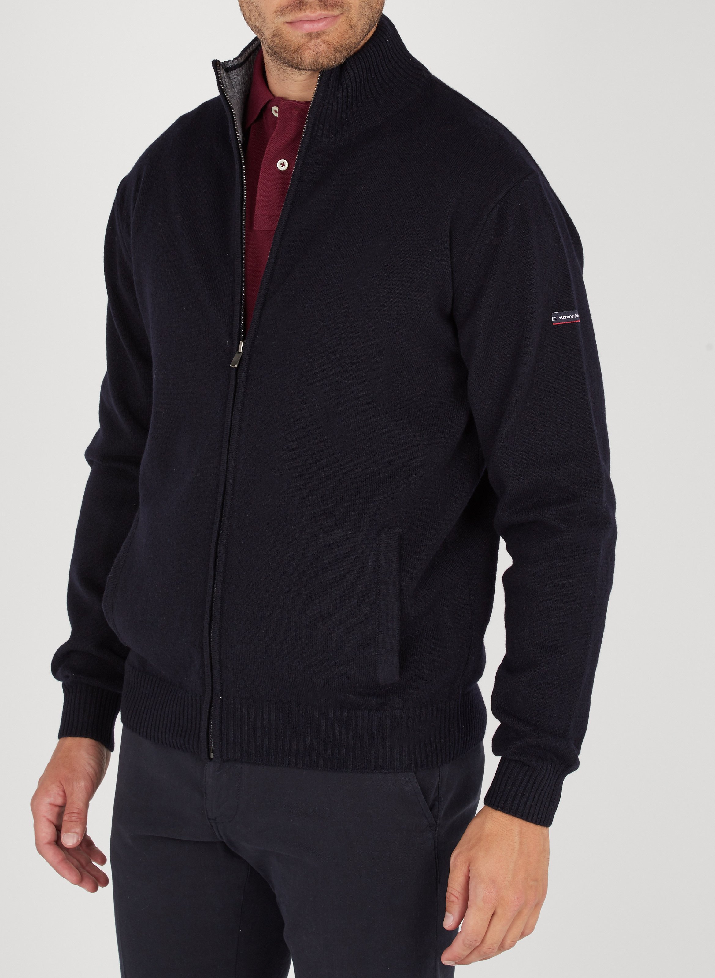 Gilet droit col montant en laine ARMOR-LUX Bleu