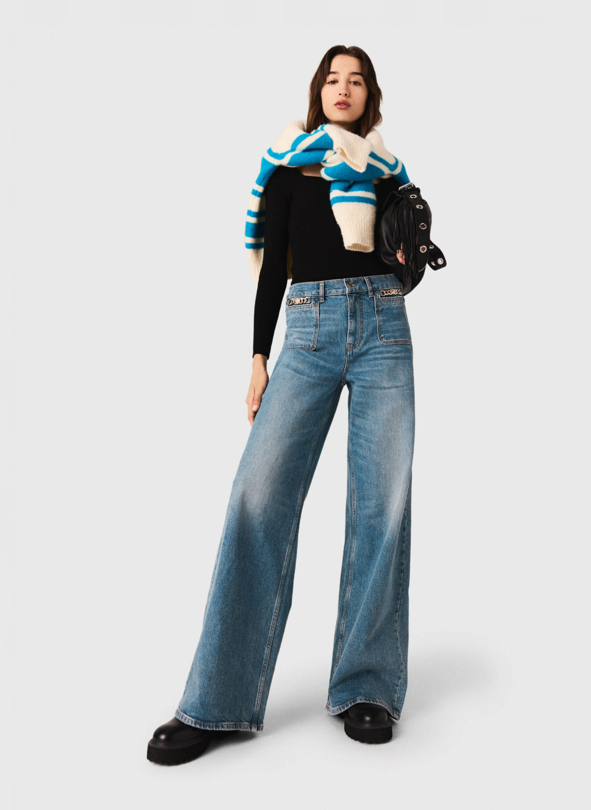 Jean droit en coton mélangé MAJE Bleu