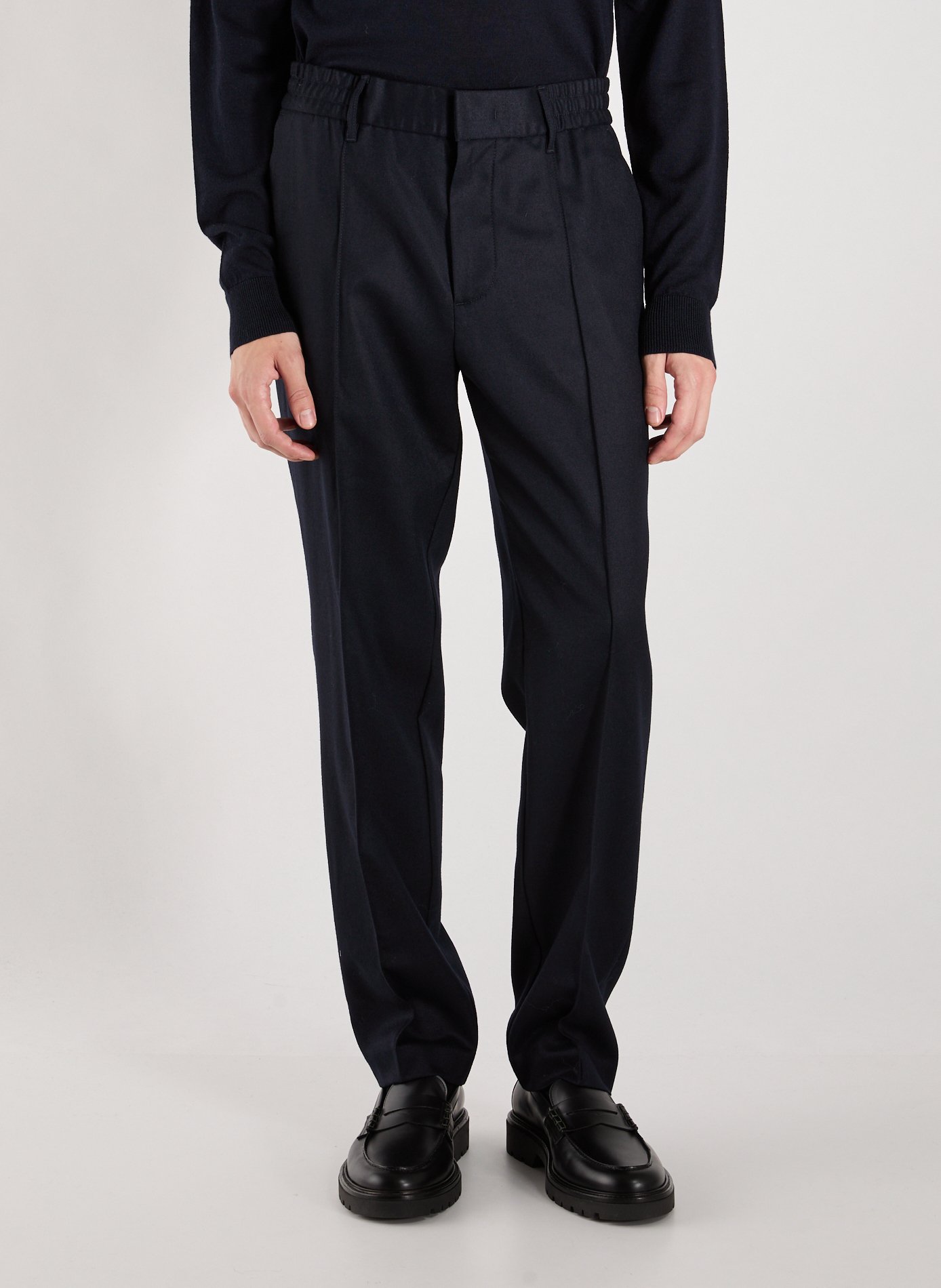 EMPORIO ARMANI Pantalon droit en laine vierge mélangée Bleu