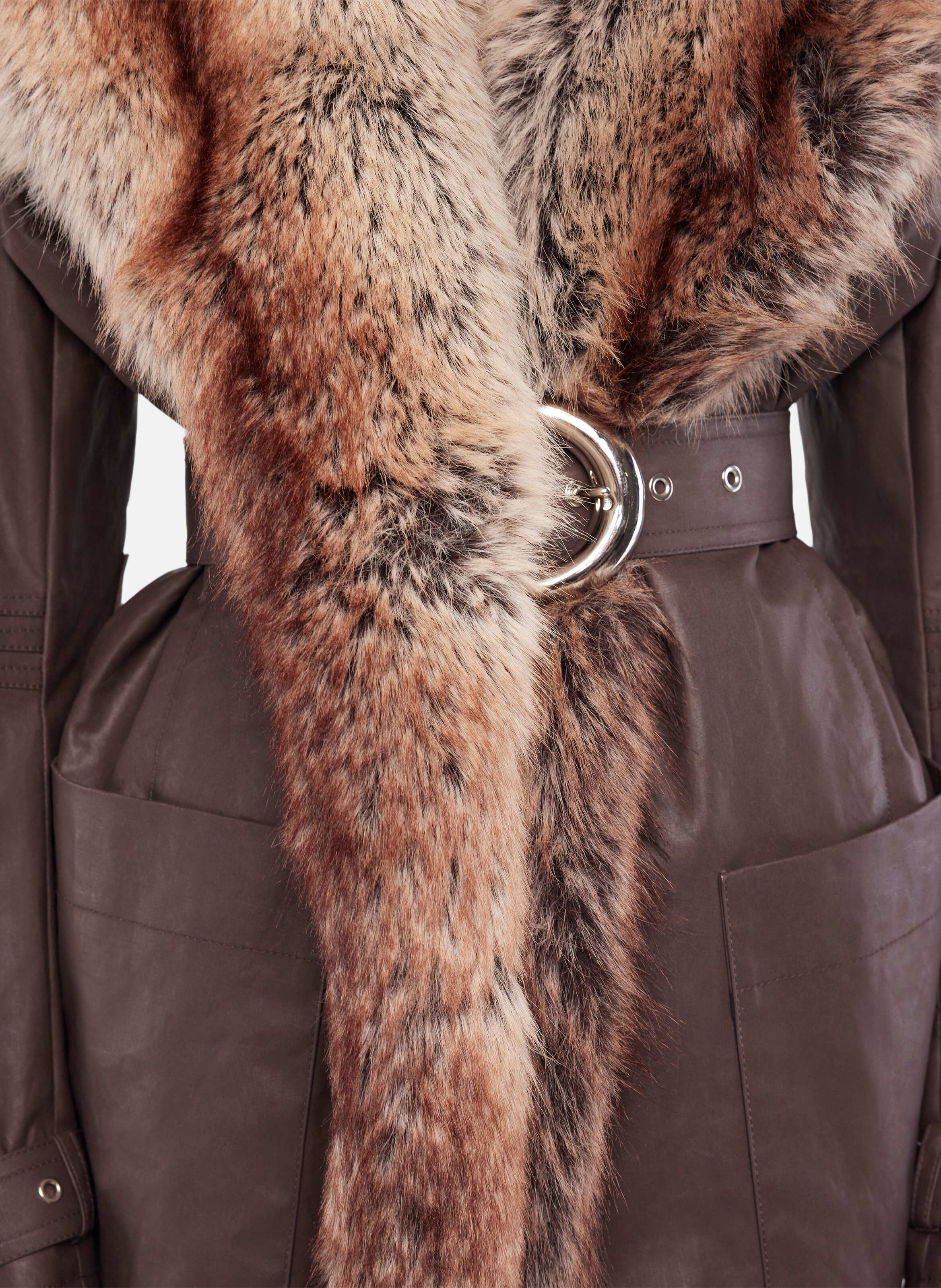 Trench avec finitions en fausse fourrure RABANNE Marron